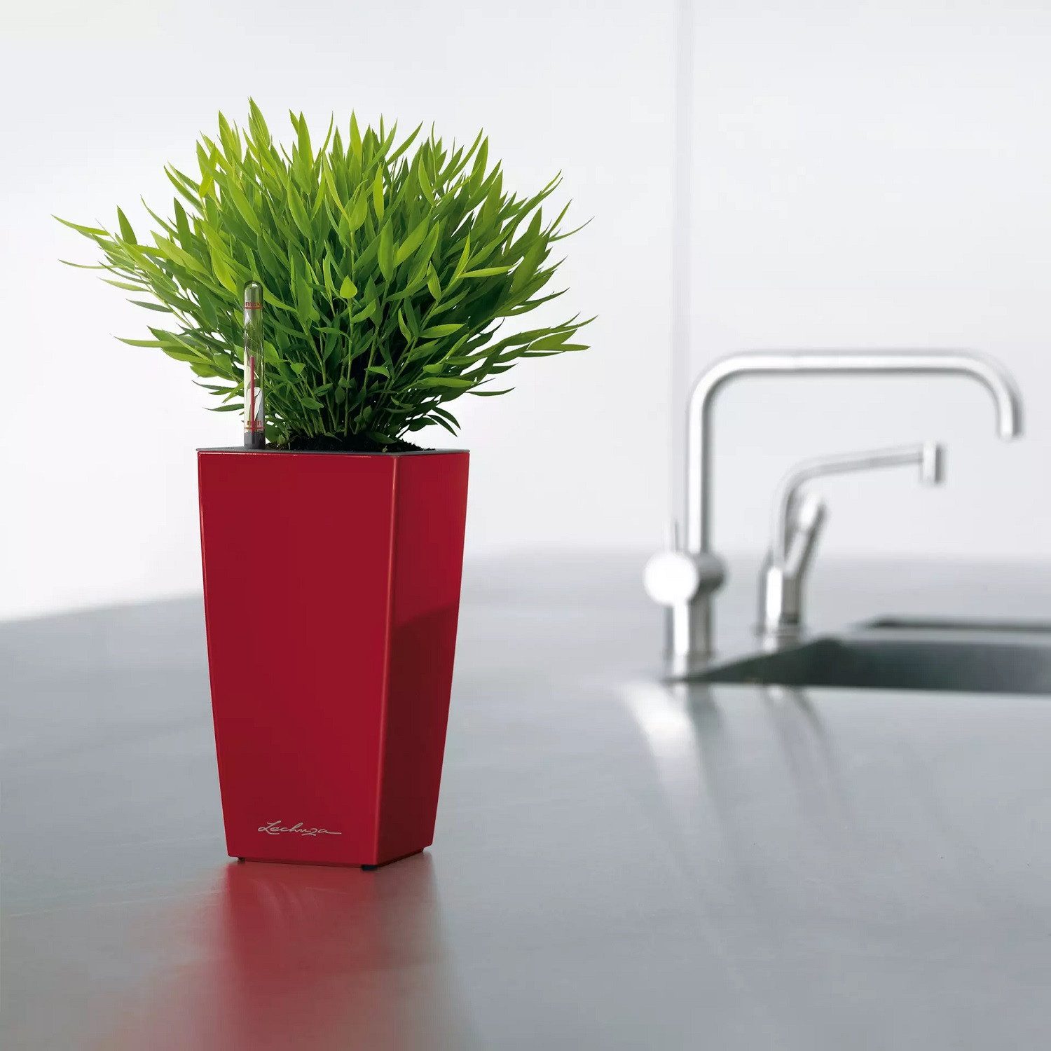 Lechuza® Blumentopf MAXI-CUBI Premium Komplettset scarlet rot matt