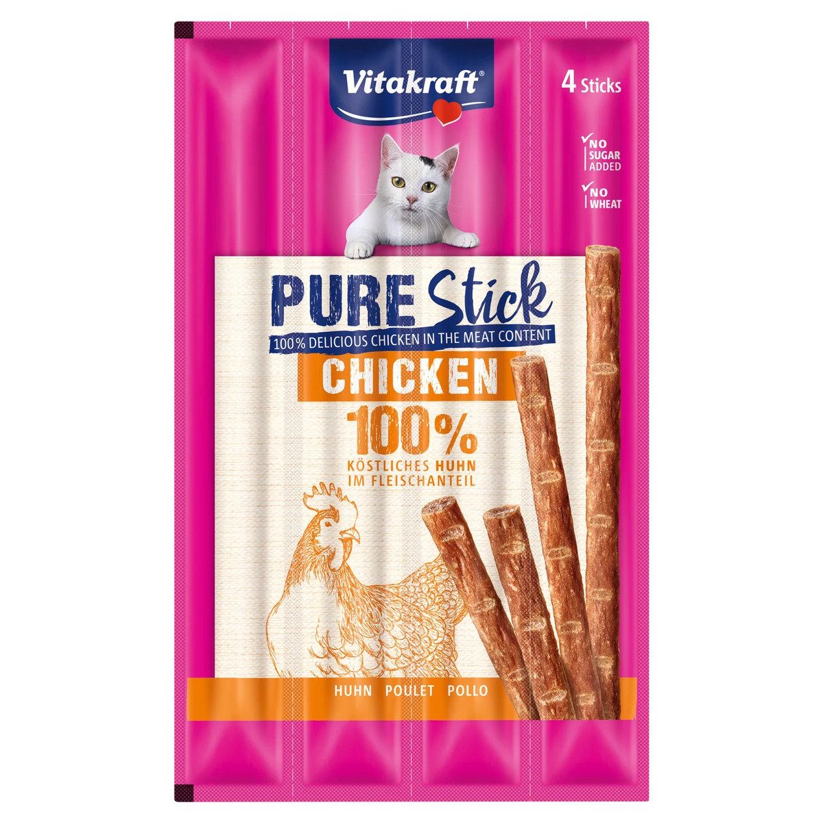 Vitakraft Pure Stick Huhn 4 x 5 g, Snack für: Katze