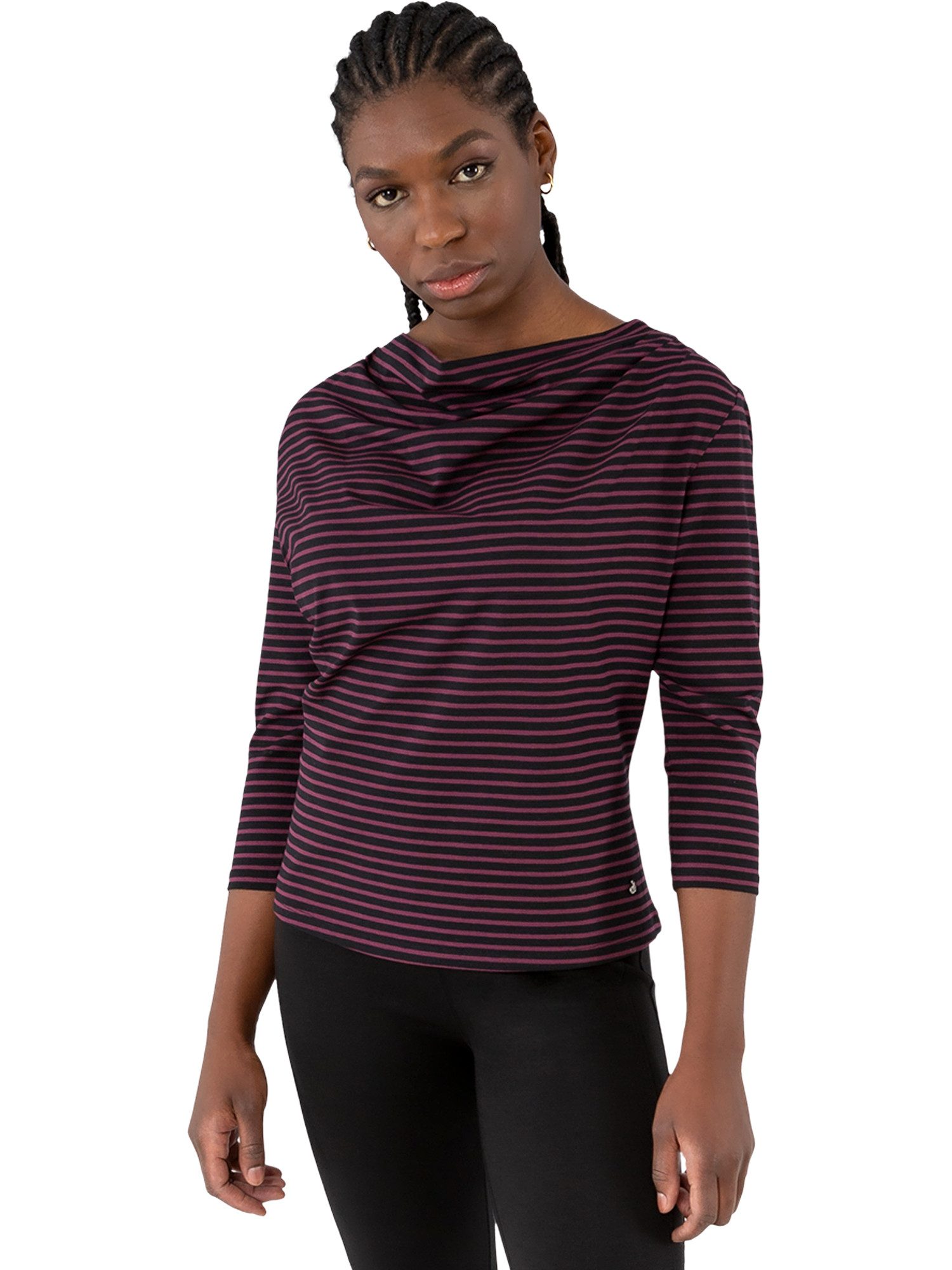 Gio Milano 3/4-Arm-Shirt G31-1203, gestreift mit Wasserfallkragen seitliche günstig online kaufen