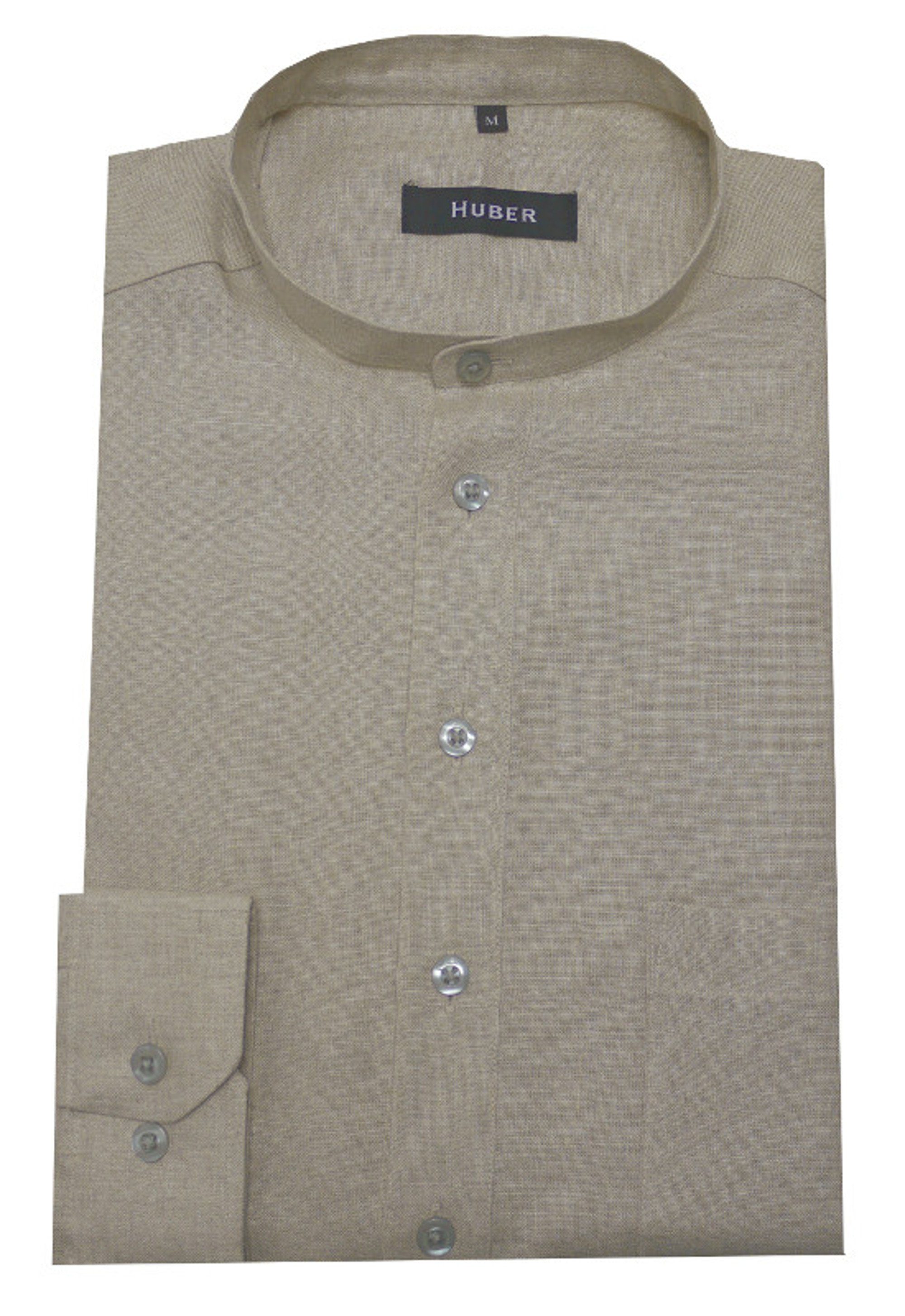 Huber Hemden Leinenhemd HU-0501 Schlupfhemd mit Stehkragen, 100% Leinen,  Nachhaltige Naturfaser, Regular Fit - gerader Schnitt, Made in EU