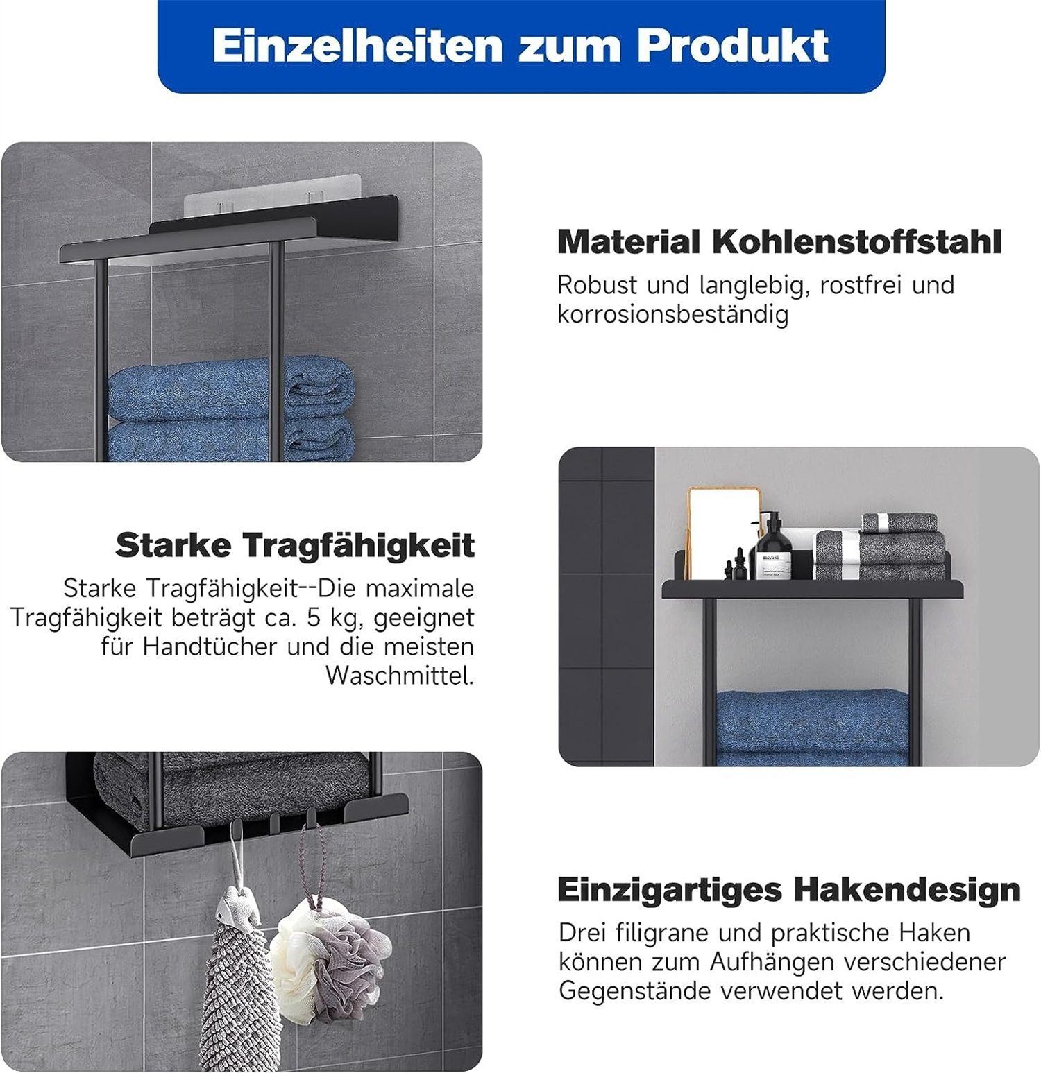 Bad und aus Handtuchhalter Handtuchhalter für mit das Haken Eisen Badetuchhalter die Wandmontage Ablagefläche, Einziehbarer SOTOR für