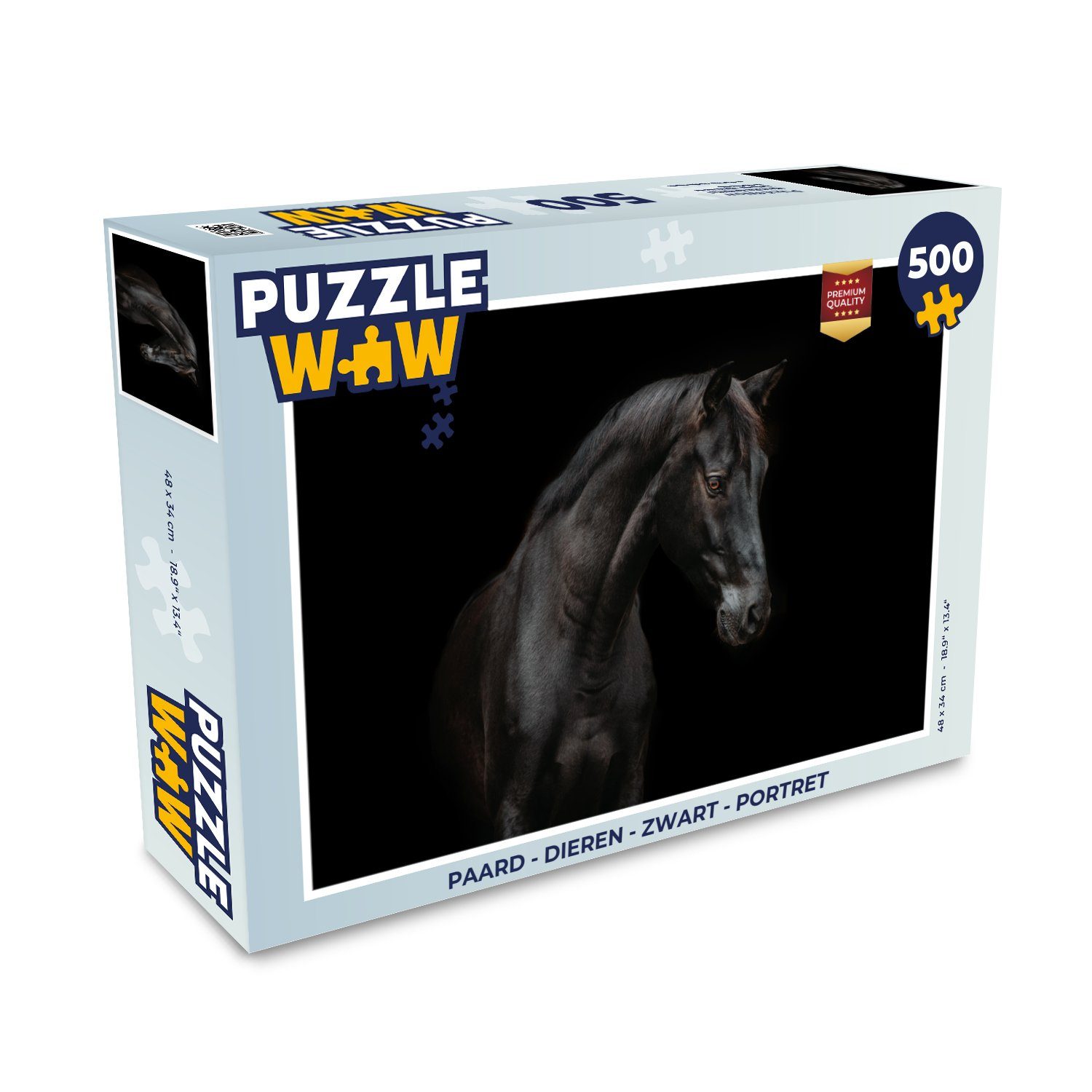 MuchoWow Puzzle Pferd - Tiere - Schwarz - Porträt, 500 Puzzleteile, Foto-Puzzle, Bilderrätsel, Puzzlespiele, Spielzeug