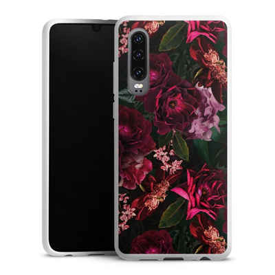 DeinDesign Handyhülle »Rose Blumen Blume Dark Red and Pink Flowers«, Huawei P30 Silikon Hülle Bumper Case Handy Schutzhülle