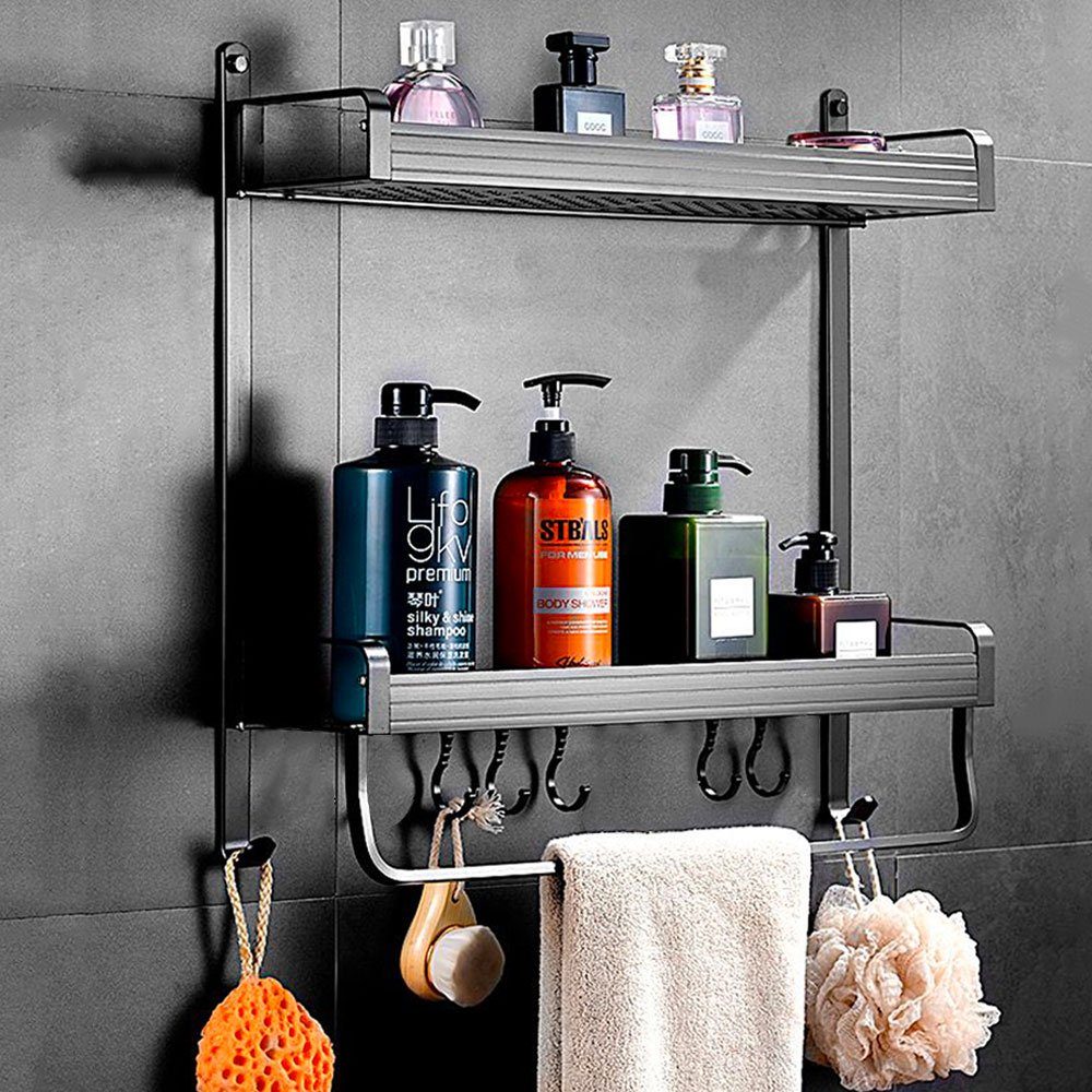 Dusche Handtuchhalter Badezimmer Regal Bad Ablage mit 5 Haken 15 kg belastbar DE 