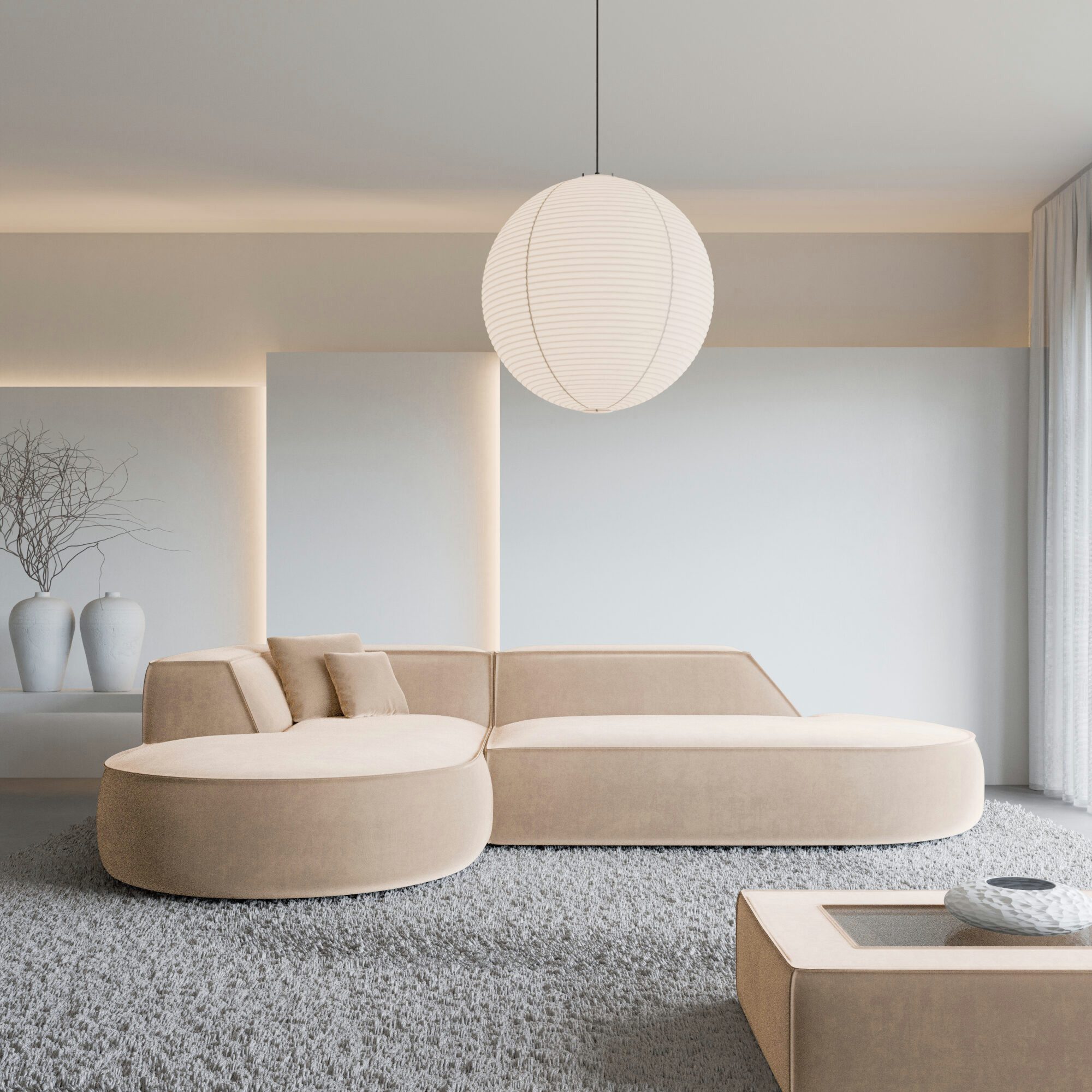 Sofa Dreams Ecksofa Monterola L Form Lounge Designer Sofa, mit Samtstoff Bezug in Beige, Ausrichtung Ecke links