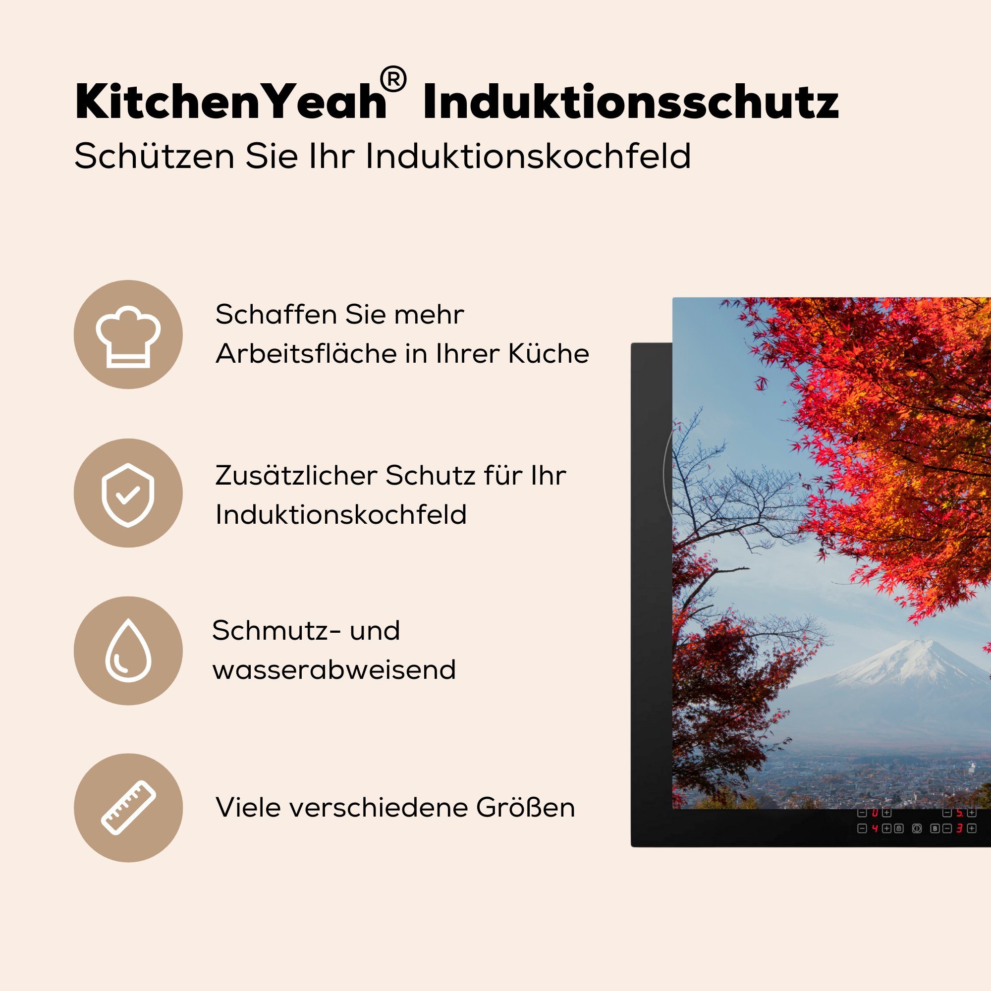 küche, Ahornbaum, (1 Vinyl, Schutz Ceranfeldabdeckung für die 81x52 Berg einem Induktionskochfeld mit Herdblende-/Abdeckplatte tlg), Fidschi cm, MuchoWow roten