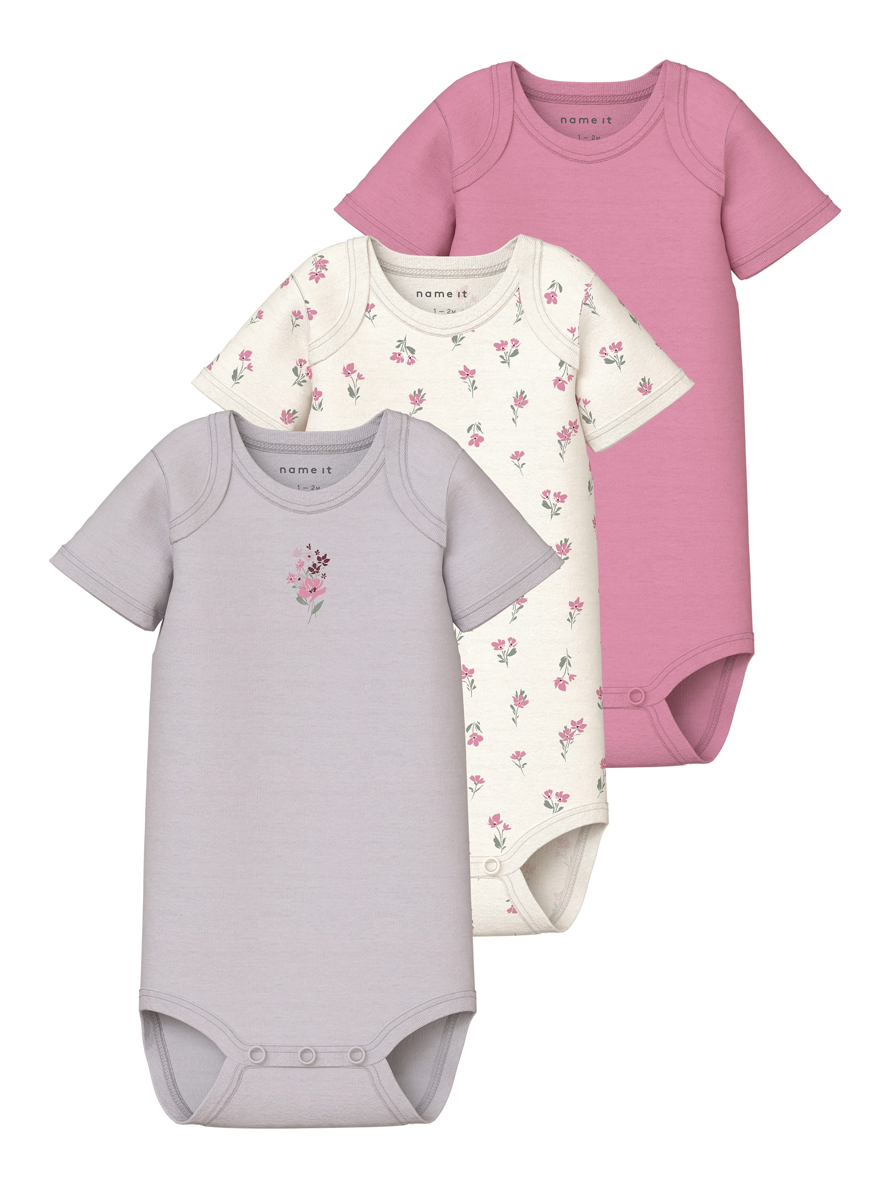 Name It Kurzarmbody NBFBODY 3P SS FLOWER NOOS (Packung, 3-tlg)