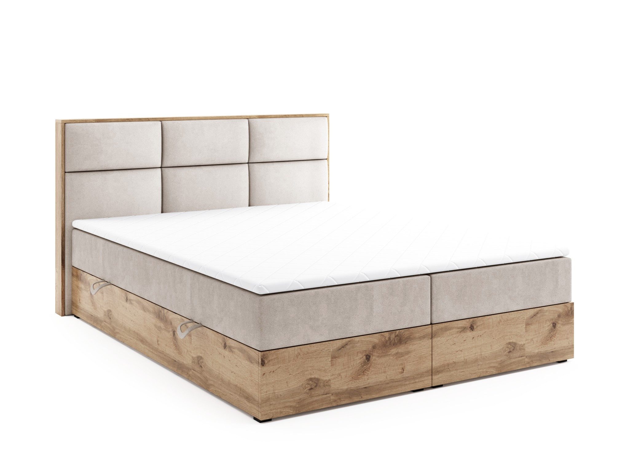 Labett Boxspringbett aus Holz im Loft-Stil LOLY 140x200 160x200 180x200 200x200 (2 Bettkästen, Topper), 7-Zonen Taschenfederkernmatratze H3 oder H4