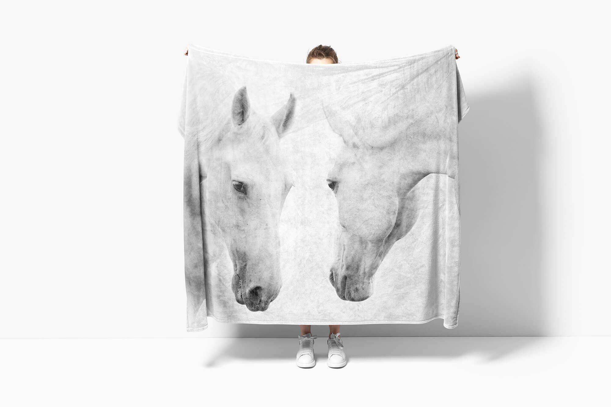 Sinus Art Handtücher Handtuch Strandhandtuch Pferde, Saunatuch Kuscheldecke (1-St), Baumwolle-Polyester-Mix Handtuch Tiermotiv weiße mit