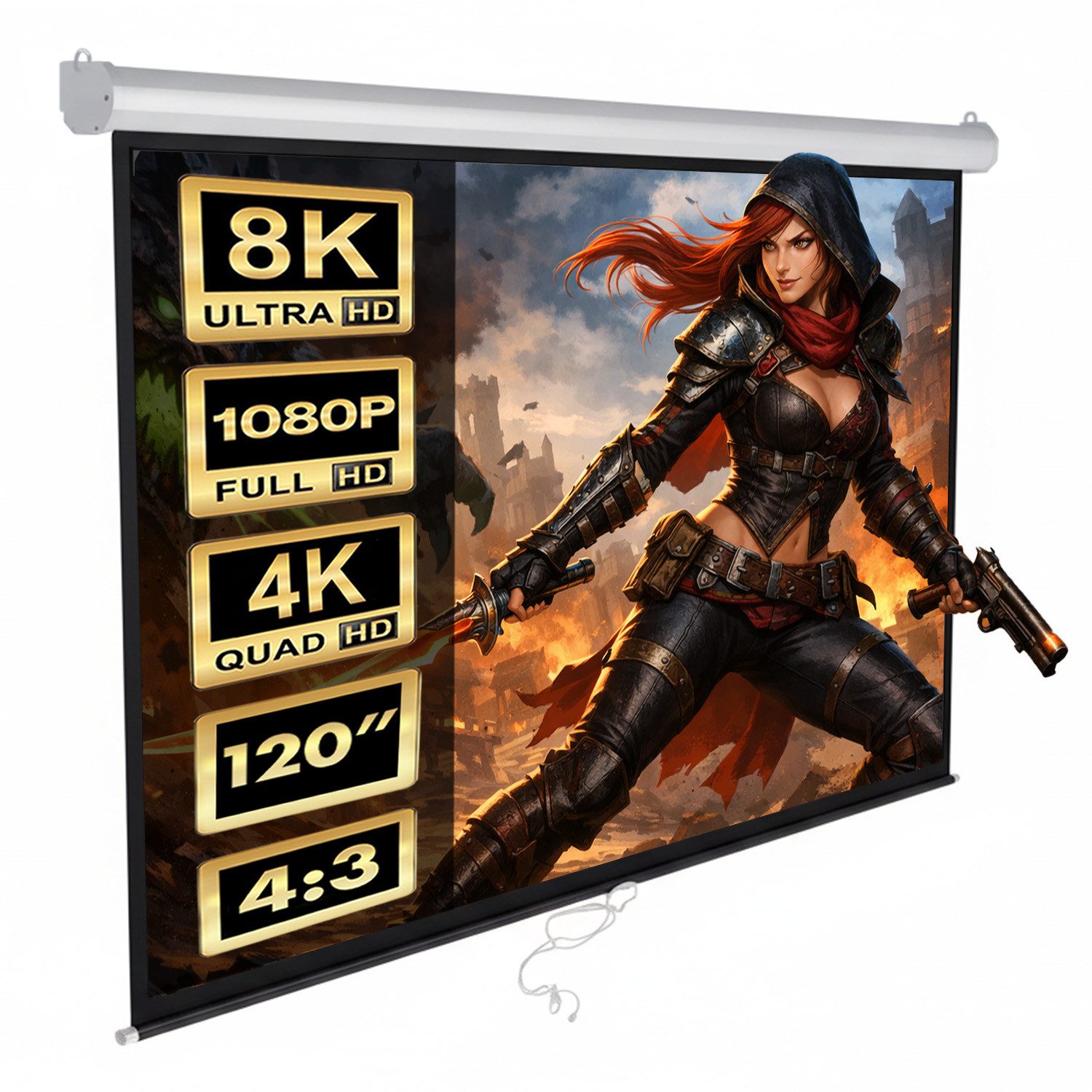 Maclean MC-591 Heimkino Leinwand Format: 4:3 Deckeneinbauleinwand (Heimkino Set 240x180 cm)