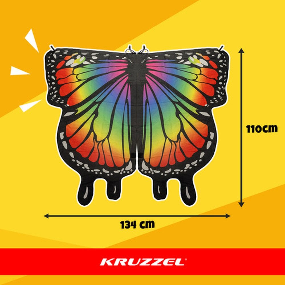 KRUZZEL Kostüm-Flügel Schmetterlingskostüm Kinderkostüm, Komplettset mit Flügeln, Stirnband, Maske und Haarspangen