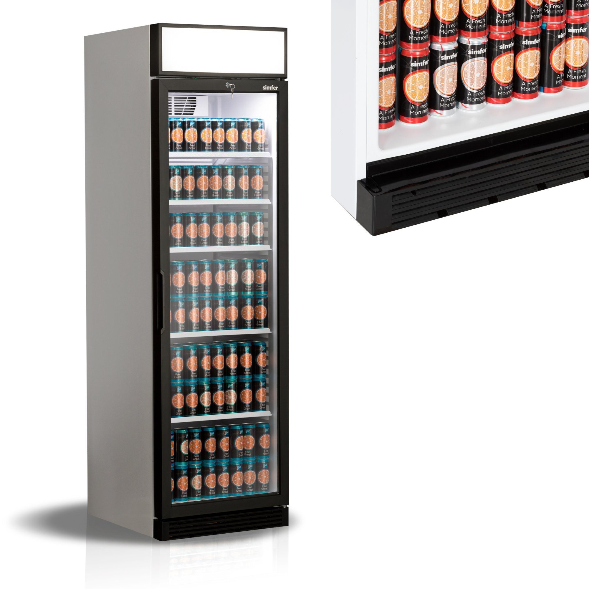 Simfer Getränkekühlschrank SDS 385 L, CF, cm hoch, Self-Closing 358 cm Glastür 1 200 60 LED-Display, breit, DC