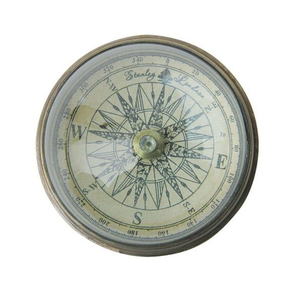 Linoows Dekoobjekt Kompass mit Domglas, Antiker Messing Tischkompass, Magnetkompass aus Altmessing | Deko-Objekte
