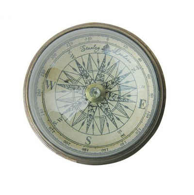 Linoows Dekoobjekt Kompass mit Domglas, Antiker Messing Tischkompass, Magnetkompass aus Altmessing