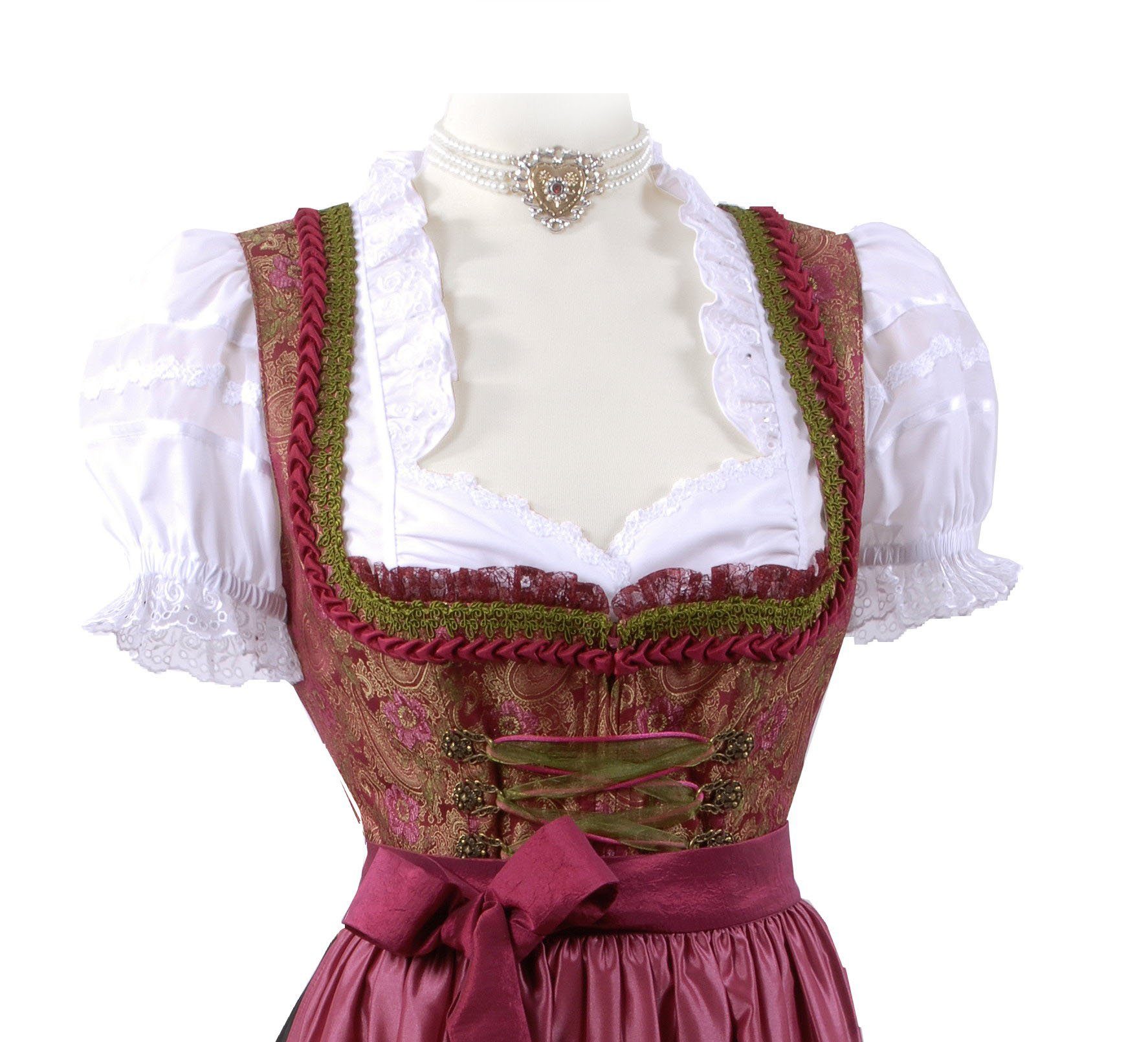 Moschen-Bayern Dirndl Midi Dirndl kurz Damen Trachtenkleid Oktoberfest Wiesn-Dirndl 70 cm Glitzerschürze elegant festlich Hochzeit Pink-Bordeauxe kurz, Trachtenkleid, Midi, Hirsche, festlich, Glitzereffekt, Dirndl