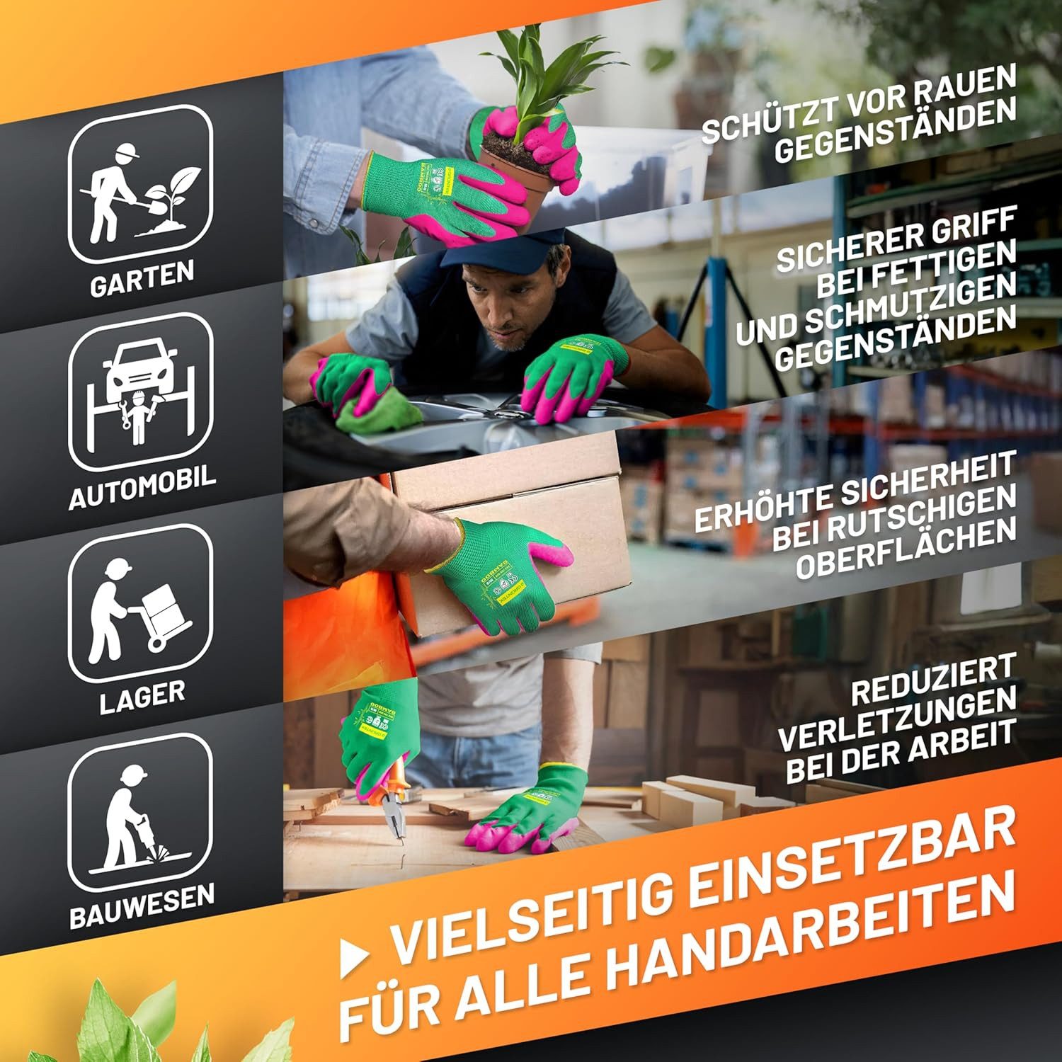 GRÜNTEK Gartenhandschuhe Natur aus Bambusfasern, Öko Garten- und Arbeitshandschuhe (4-St., Set) Schutzhandschuhe für Gartenbau, Angeln, Bauen, Restauration