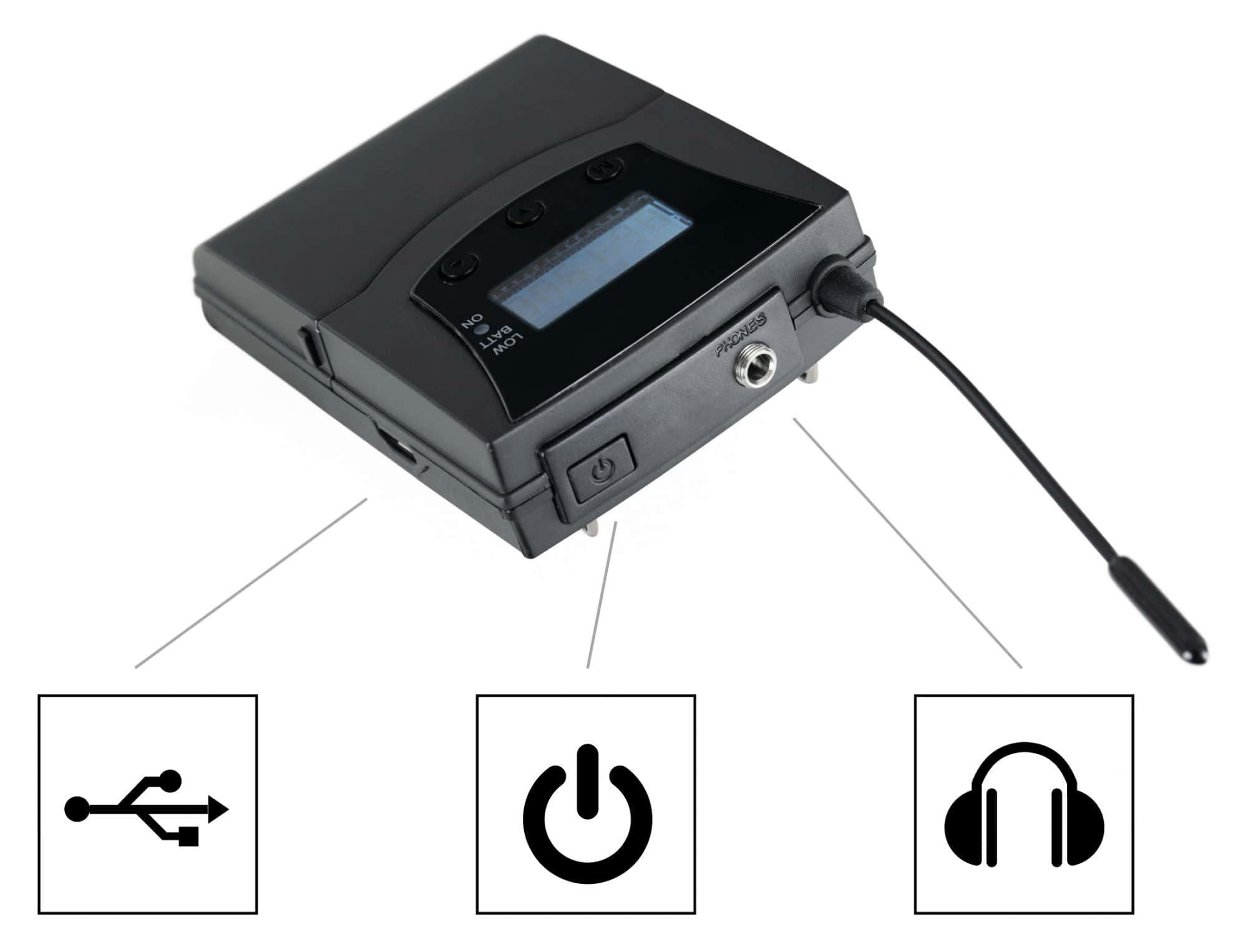 UHF-Technik, Silent Guide Kopfhörer) Set Beatfoxx Funk-Empfänger, Stereo Kanäle inkl. 5 Bodypack-Receiver Tourguide-Set 5 (Dezentes Funk-Kopfhörer V2 3 Economy empfangbare mit