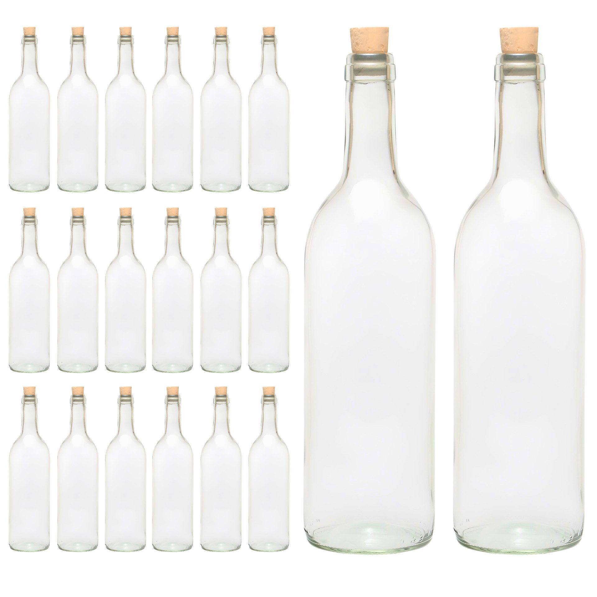 mikken Trinkflasche 20x Glasflasche 750 ml mit Korken inkl. Etiketten, luftdicht
