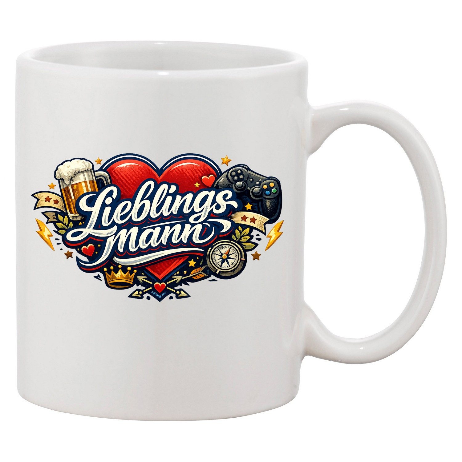 Blondie & Brownie Tasse Lieblingsmann Tasse Print Papa Vater Familie Geschenk Becher Präsent, 1-tlg., Keramik, Lieblingsmann Tasse Herzedition