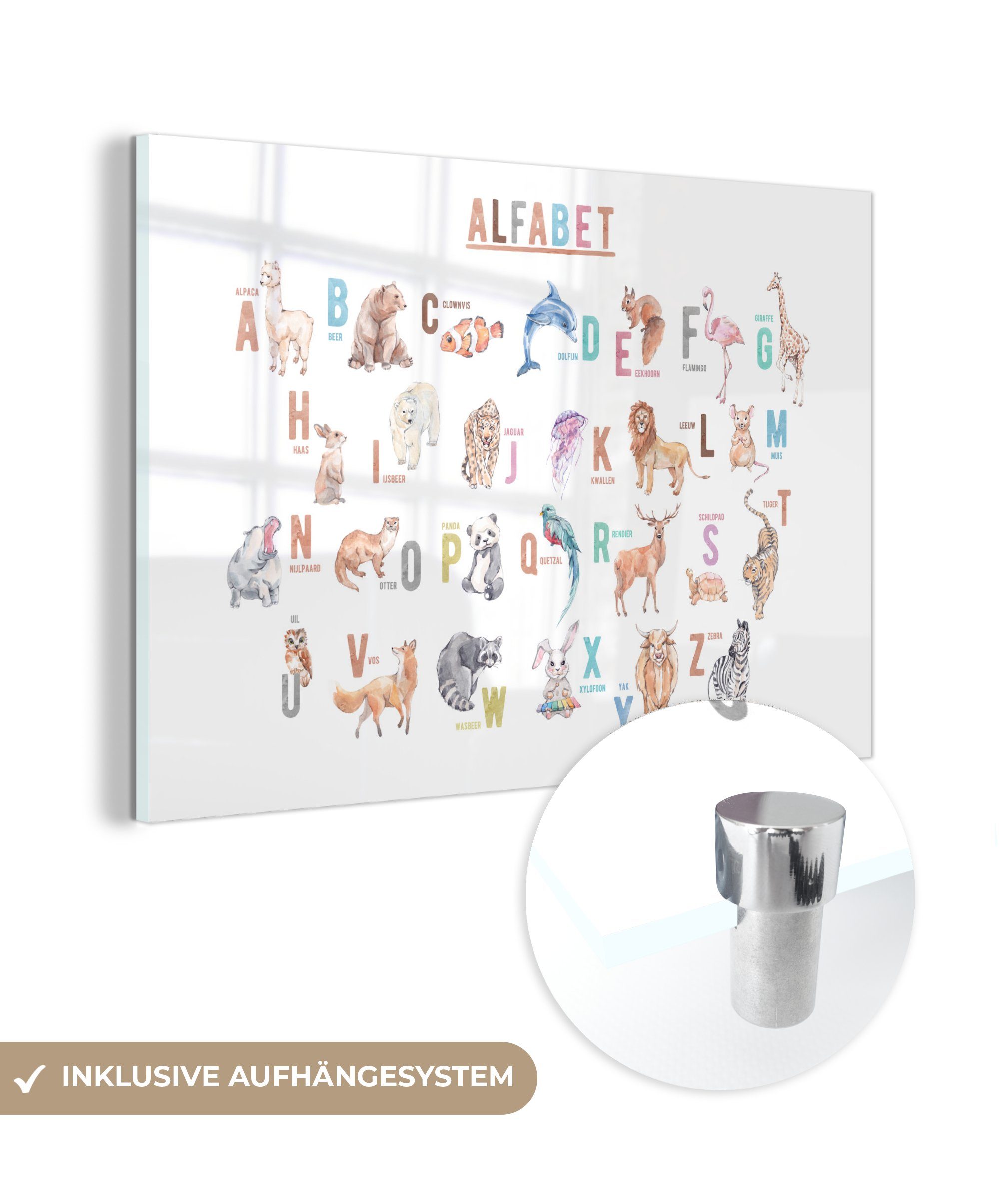 MuchoWow Acrylglasbild Kinder - Tiere - Alphabet, (1 St), Acrylglasbilder Wohnzimmer & Schlafzimmer