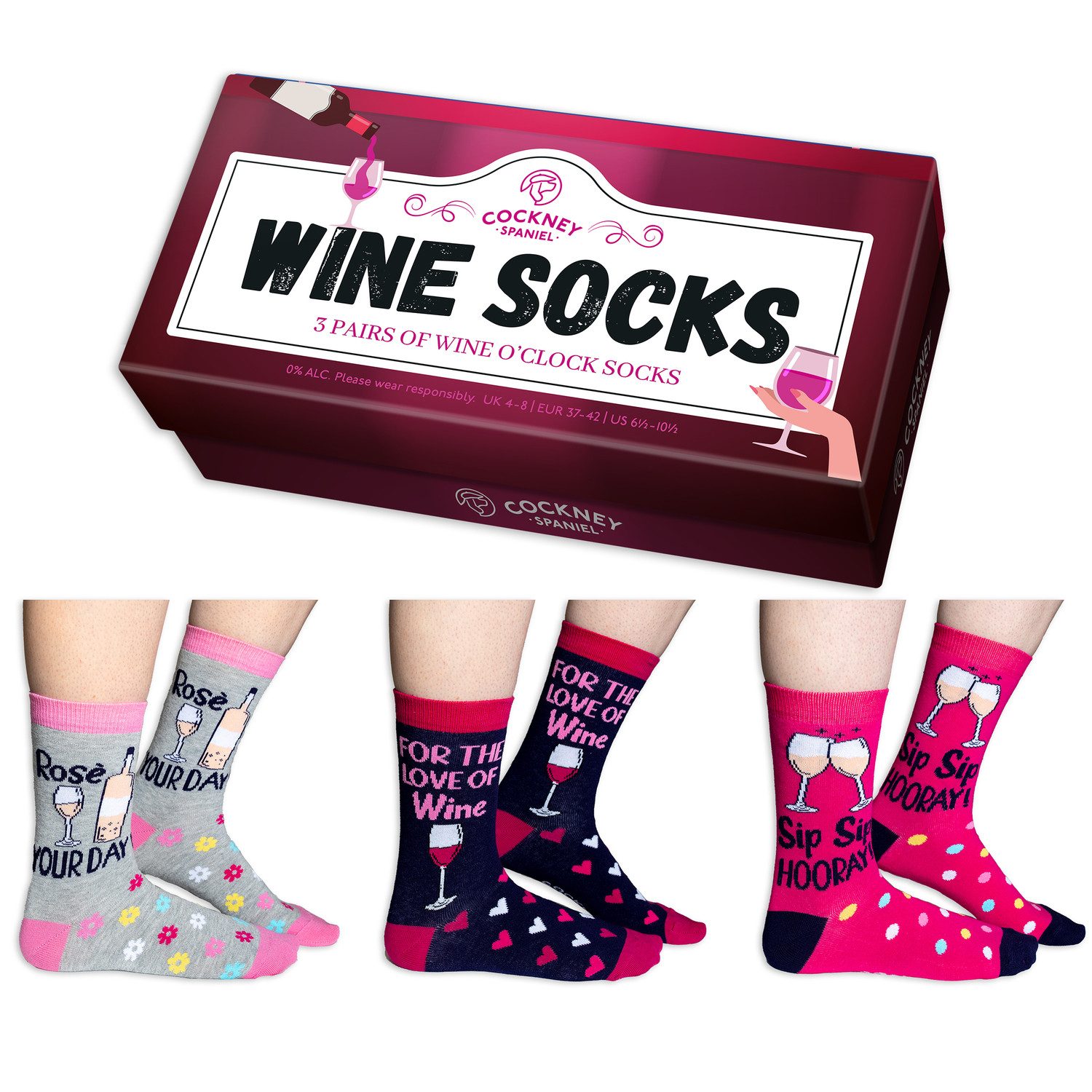 Freizeitsocken Wine Socks Wein Socken in 37-42 (3 Paare)