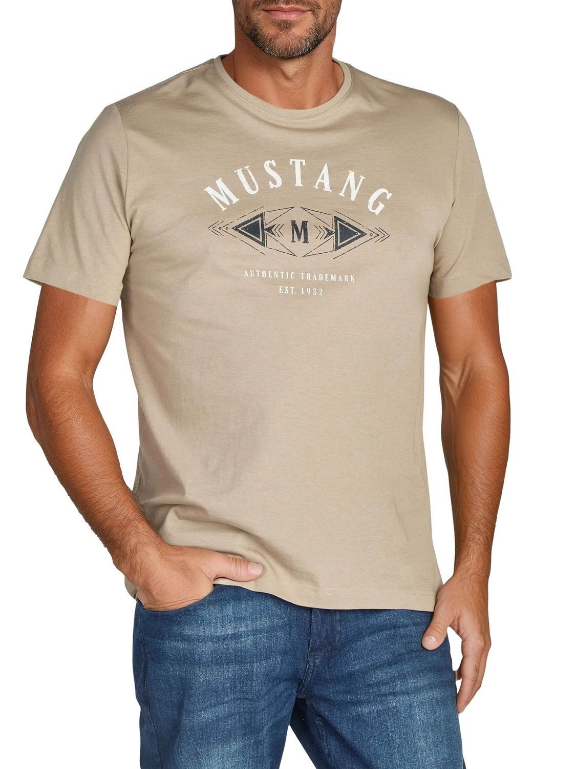 MUSTANG T-Shirt Herren Printshirt Regular Fit (1-tlg) Kurzarm Tee Shirt mit günstig online kaufen