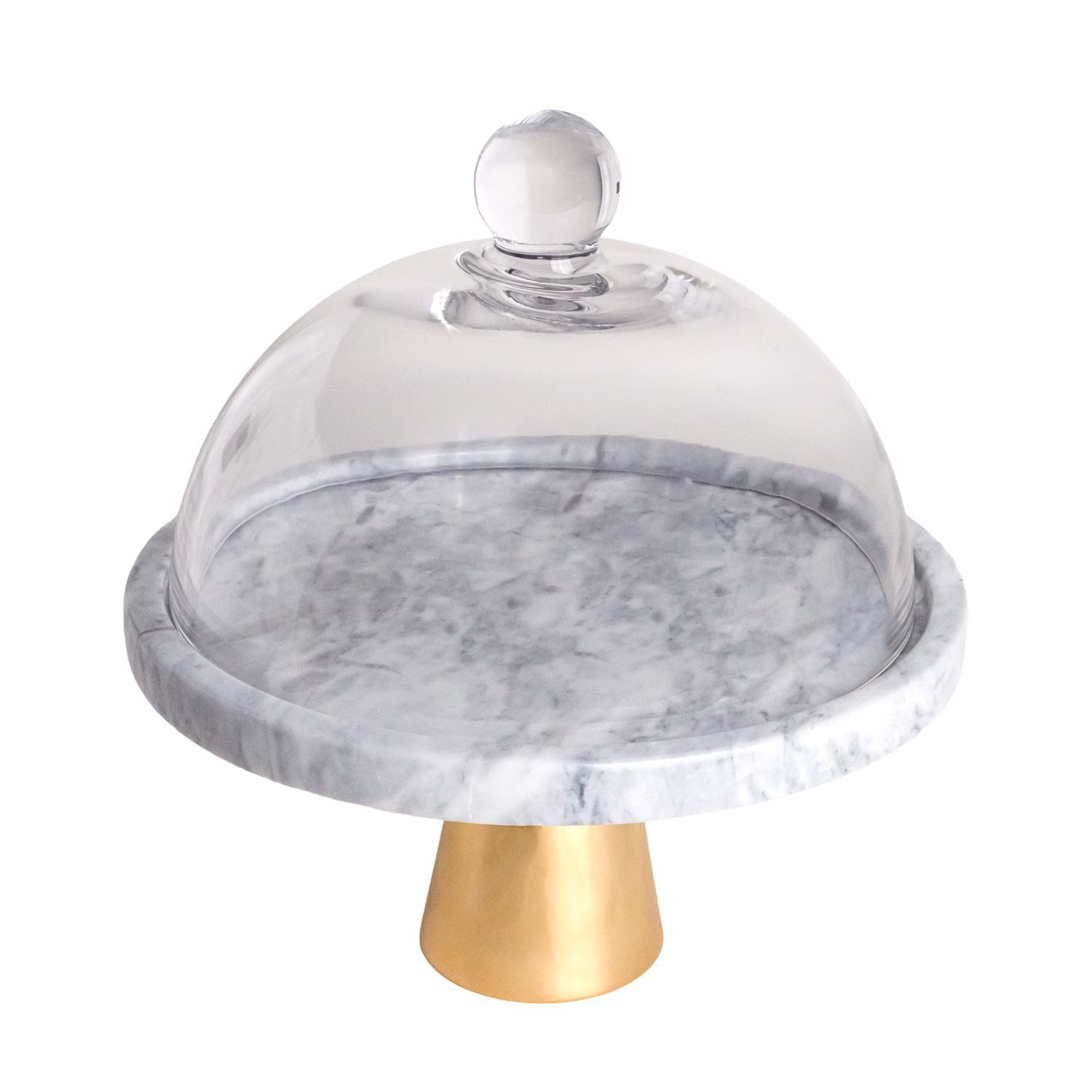 Intirilife Tortenständer, Marmor, (1-tlg), Kuchenplatte mit Glas Haube Tortenständer mit goldenen Standfuß