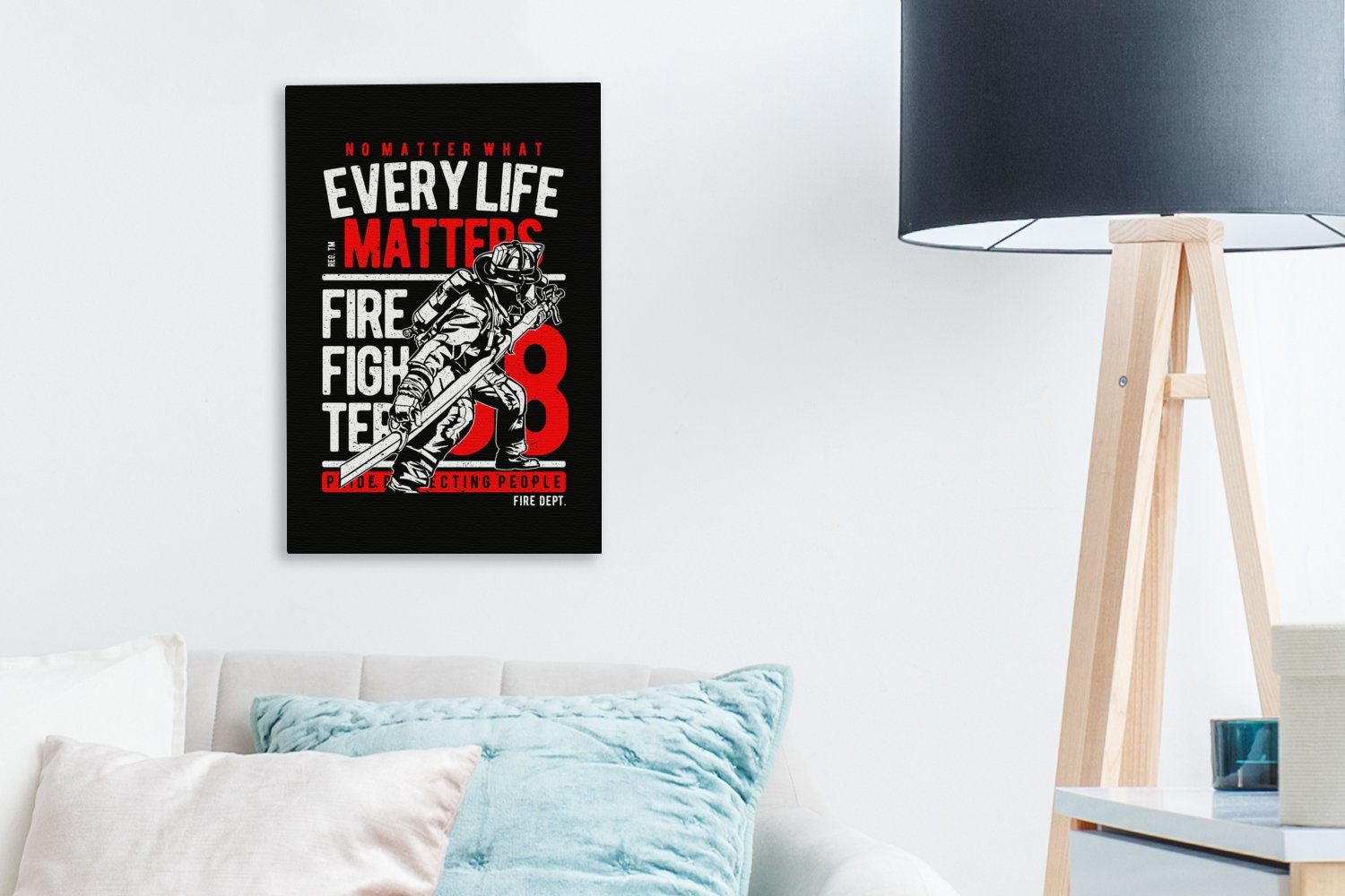 OneMillionCanvasses® Leinwandbild Mancave - Feuerwehr fertig inkl. Zackenaufhänger, - - (1 Leinwandbild bespannt St), 20x30 cm Gemälde, Vintage Zitate