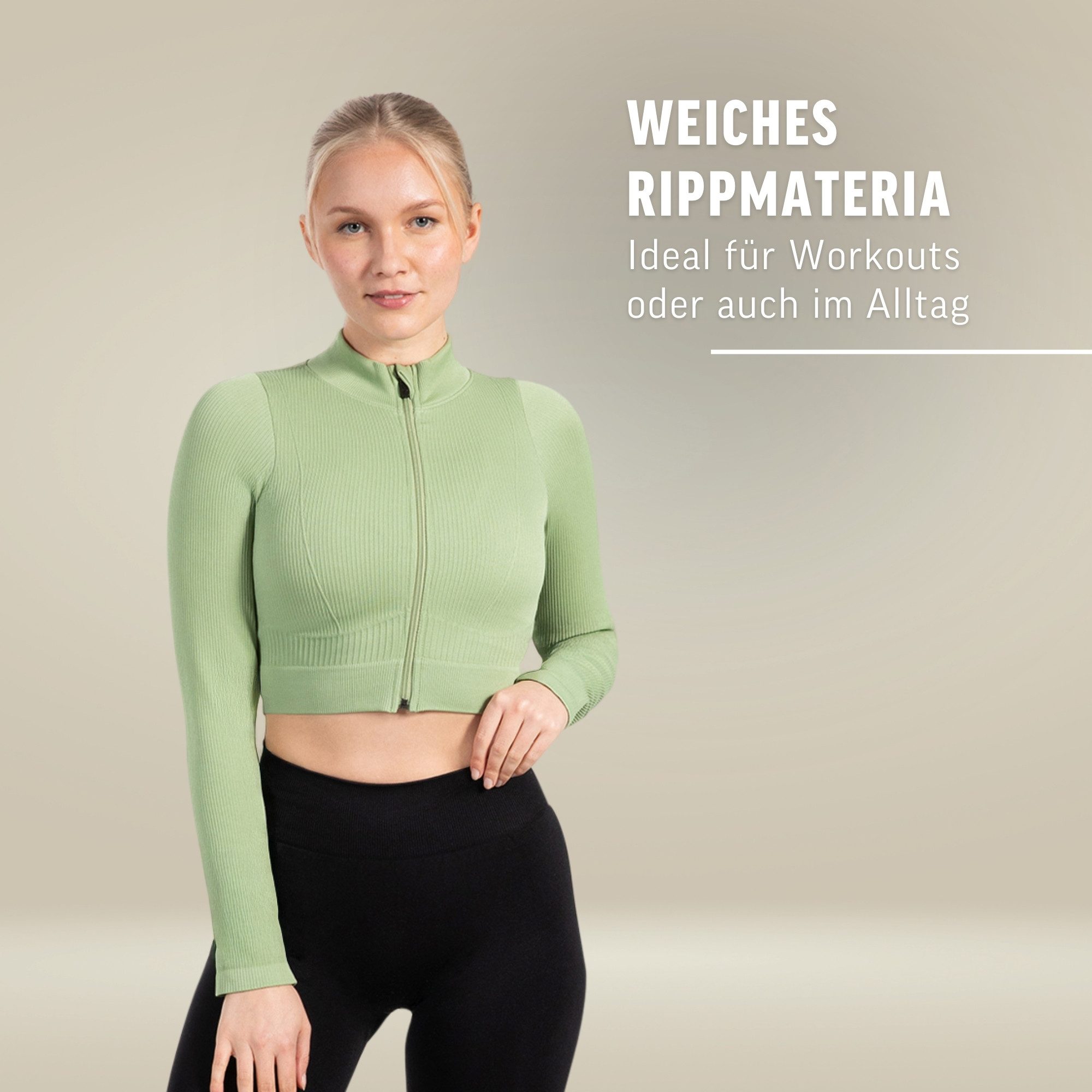 Smilodox Trainingsjacke Zeya, Size Up empfohlen, Crop Sportjacke Slim Fit, hoher Kragen Figurbetonte Laufjacke, Zip-Jacke Rippstruktur & Stretch, Workout Yoga