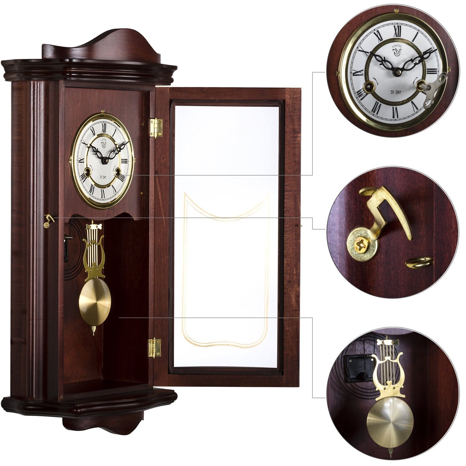 Uhr MAXSTORE 63 Regulator 14 Pendeluhr (Prometheus, Vintage Pendelwanduhr x Mechanische Mahagoni, 30 x Retro cm)
