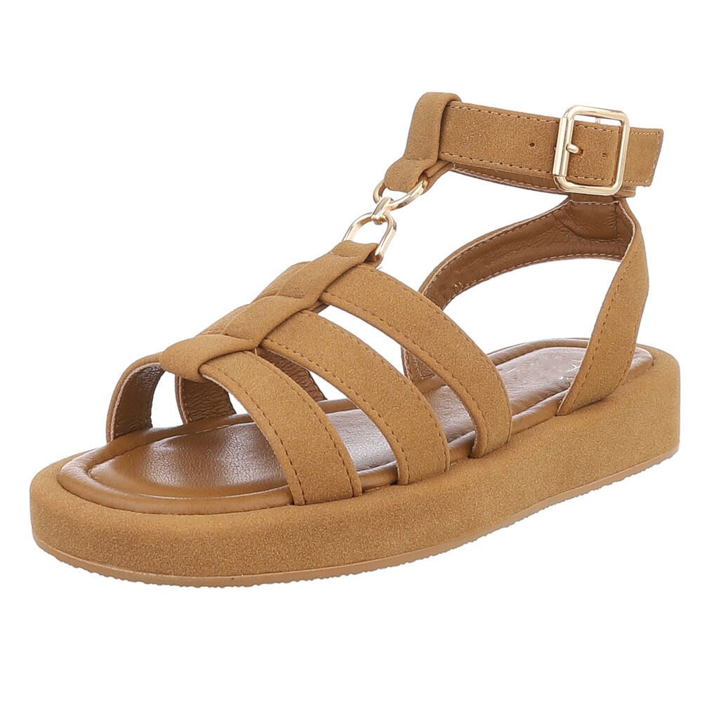 Ital-Design Beige Sandalen mit verstellbaren Riemen für Damen Riemchensandalette (89372494) Keilabsatz/Wedge Riemchensandalen in Camel
