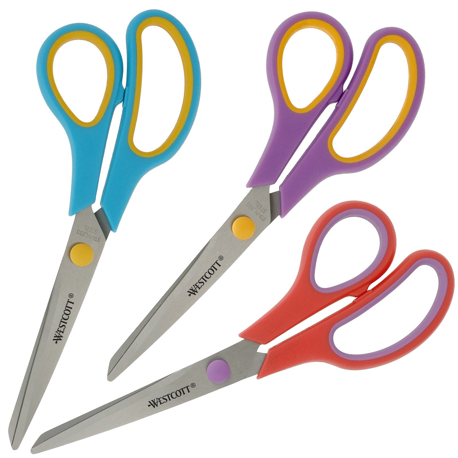 WESTCOTT Scheren-Set Easy Grip Scheren 3 Stück, Universalscheren 20,1cm mit Komfort-Griff, (Vorteilspack, 3-tlg), Extrascharfe & langlebige Edelstahlklinge