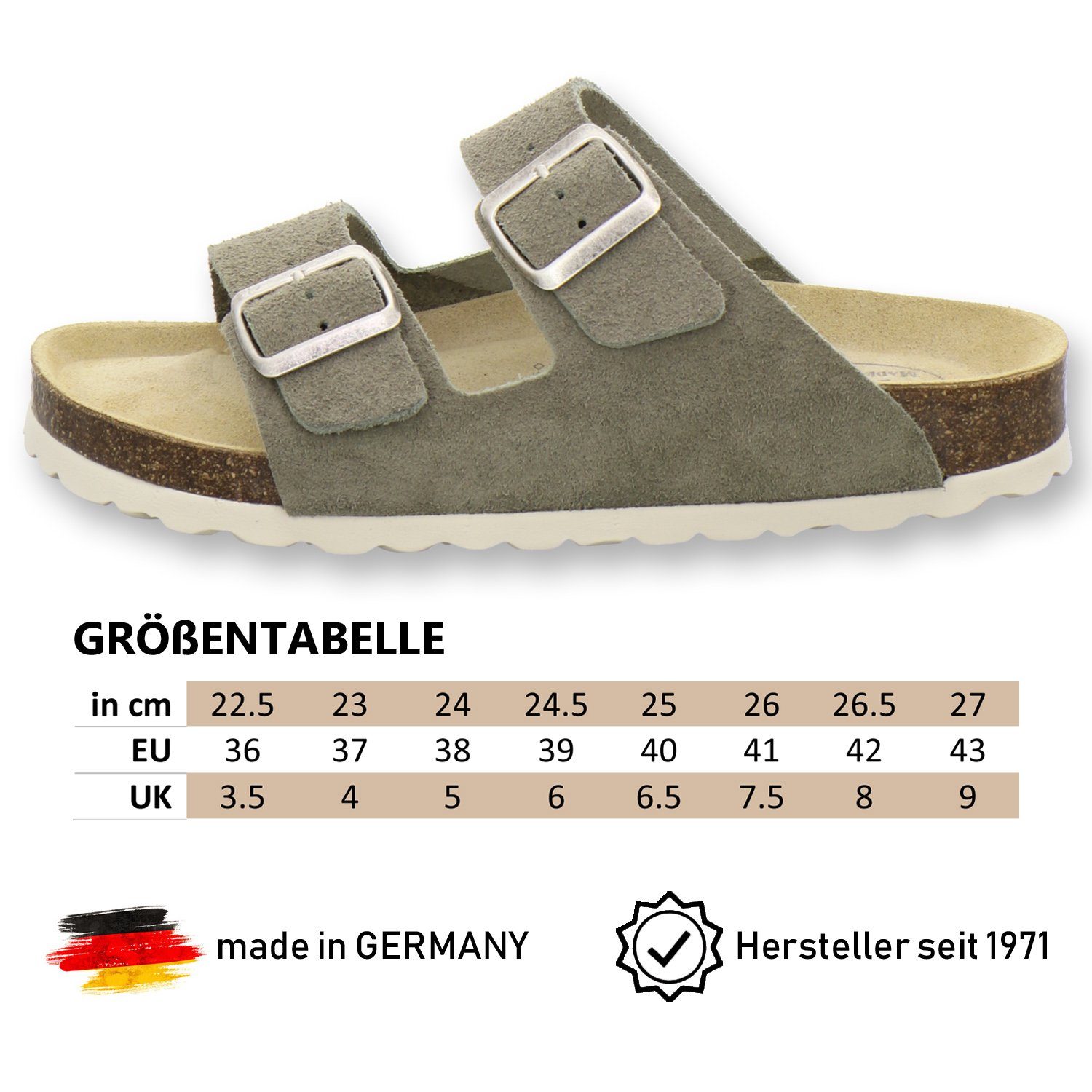 AFS-Schuhe 2100 für Pantolette Made in Germany aus Fussbett, Leder Damen antilope mit