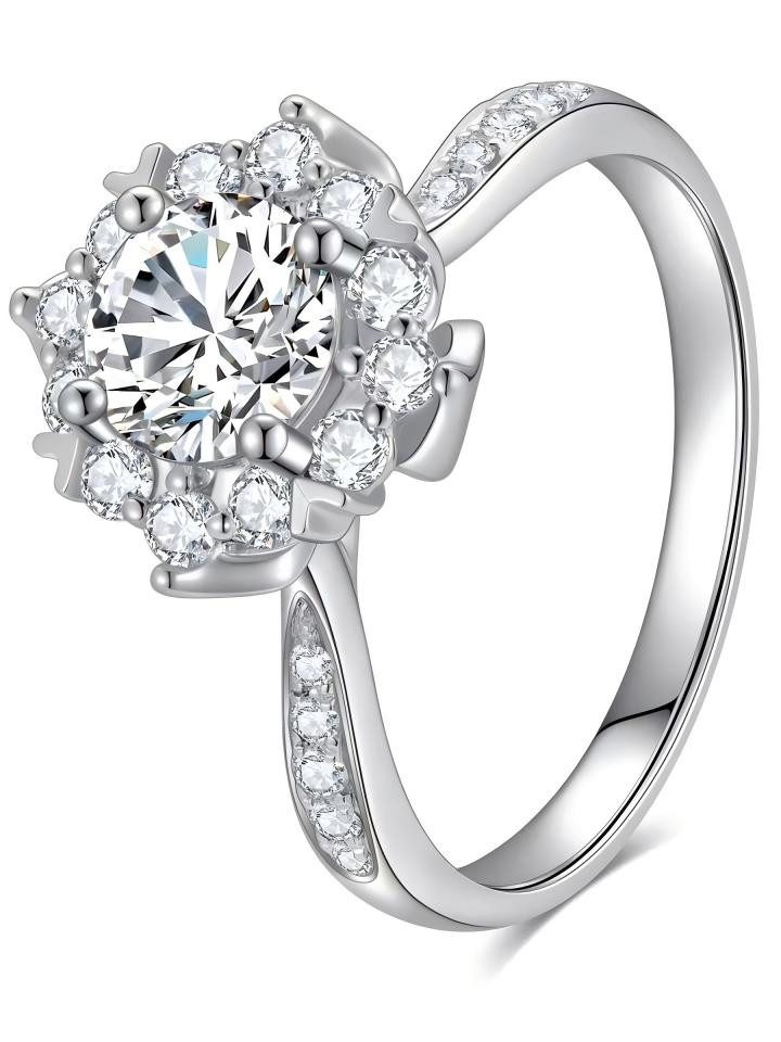 Jumpeak Diamantring Diamantring 1ct,Rundschliff,Blumen-Halo,D,VS1,3EX,IGI,Weißgold, 14K Gold Verlobungsring,Krappenfassung,Lab Diamant,Damen Ring Geschenk
