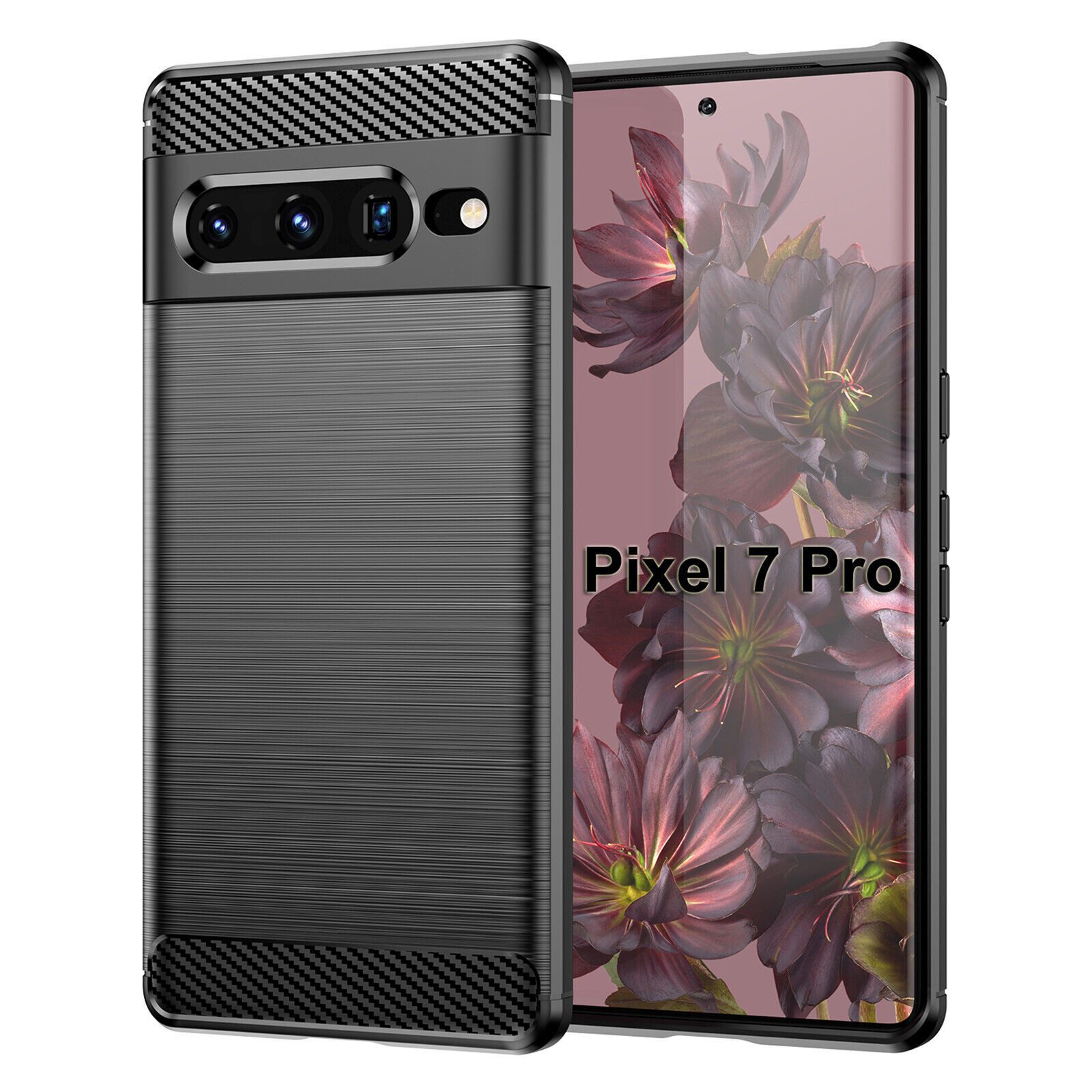 betterfon Handyhülle Carbon Hülle für Google Pixel 7 Pro TPU Silikon Bumper Schwarz, Carbon-Look – stoßfestes Case mit Air-Cushion & Metall-Optik