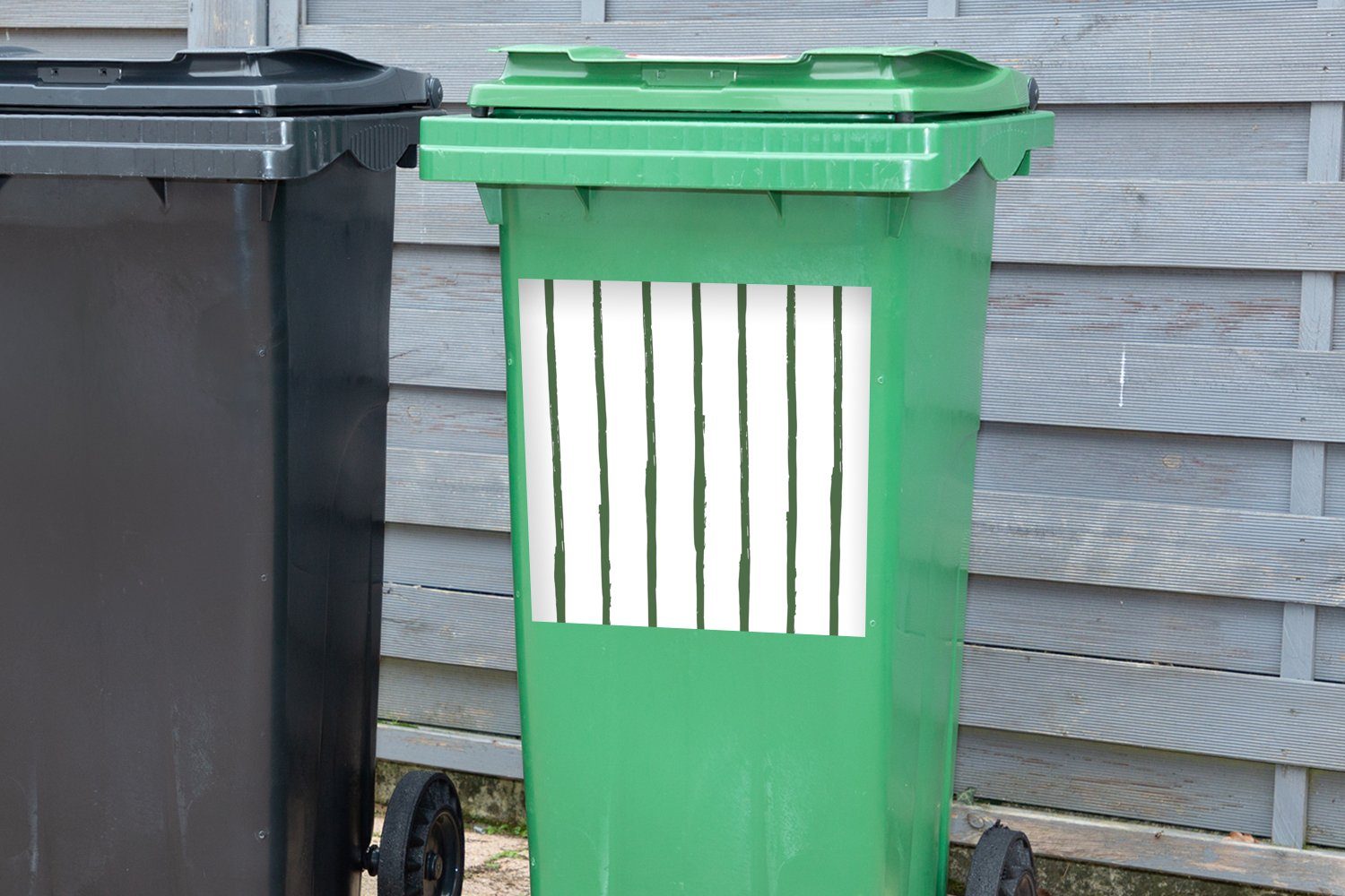 Abstrakt Container, Mülleimer-aufkleber, - - St), Streifen Sticker, Grün - Wandsticker Weiß Abfalbehälter MuchoWow Mülltonne, (1