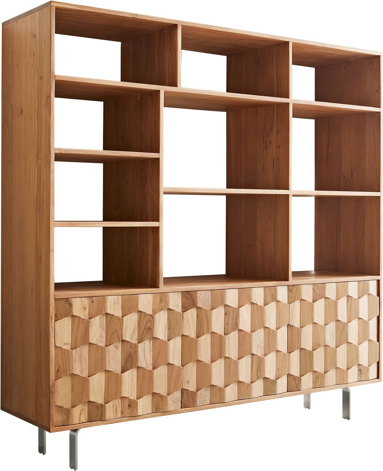 DELIFE Highboard Fevo, Akazie Natur 147x150 cm 3 Türen L-Fuß Regal