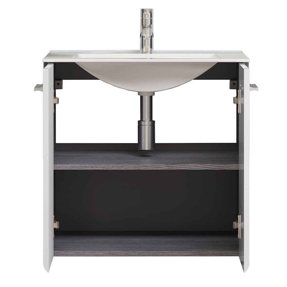 trendteam Waschbeckenunterschrank Riva Badezimmerschrank Badmöbel Unterschrank Weiß/Grau 62x59x31cm