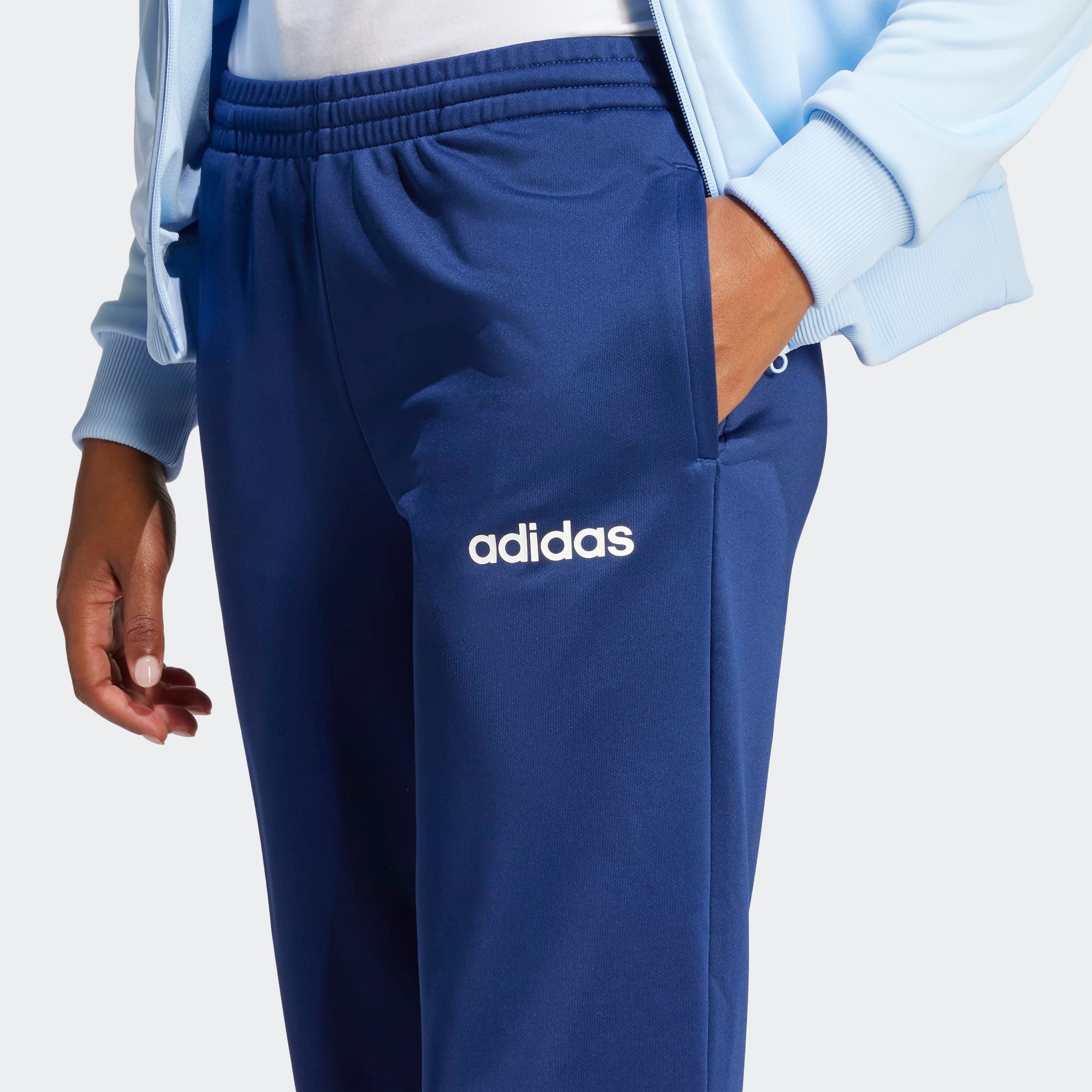 adidas Sportswear Trainingsanzug W LINEAR TS (2-tlg), zweiteiliges Set, für Laufen, aus Polyester, mit Rippbündchen