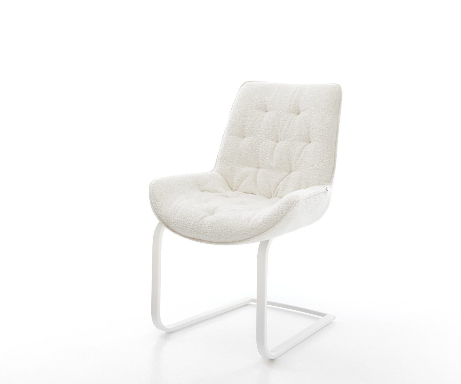 DELIFE Polsterstuhl Taimi-Flex, Freischwinger flach Weiß Bouclé Soft Beige