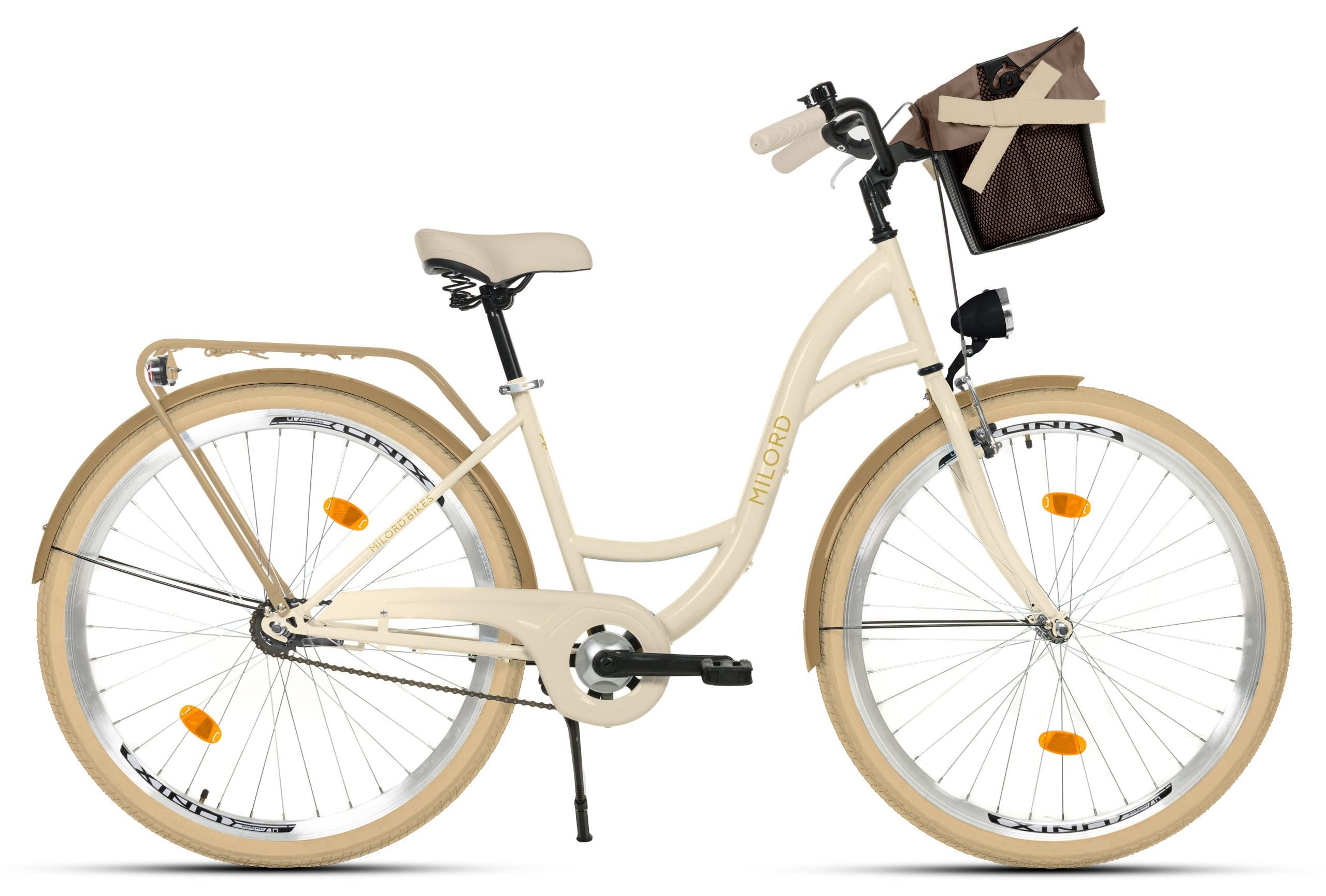 Milord Cityrad Milord City Fahrrad Korb Damenfahrrad, 28/26 Zoll, Creme-Braun, 1-Gang, 1 Gang, (Fahrradständer, Gepäckträger, Klingel, Korb, Kotflügel)