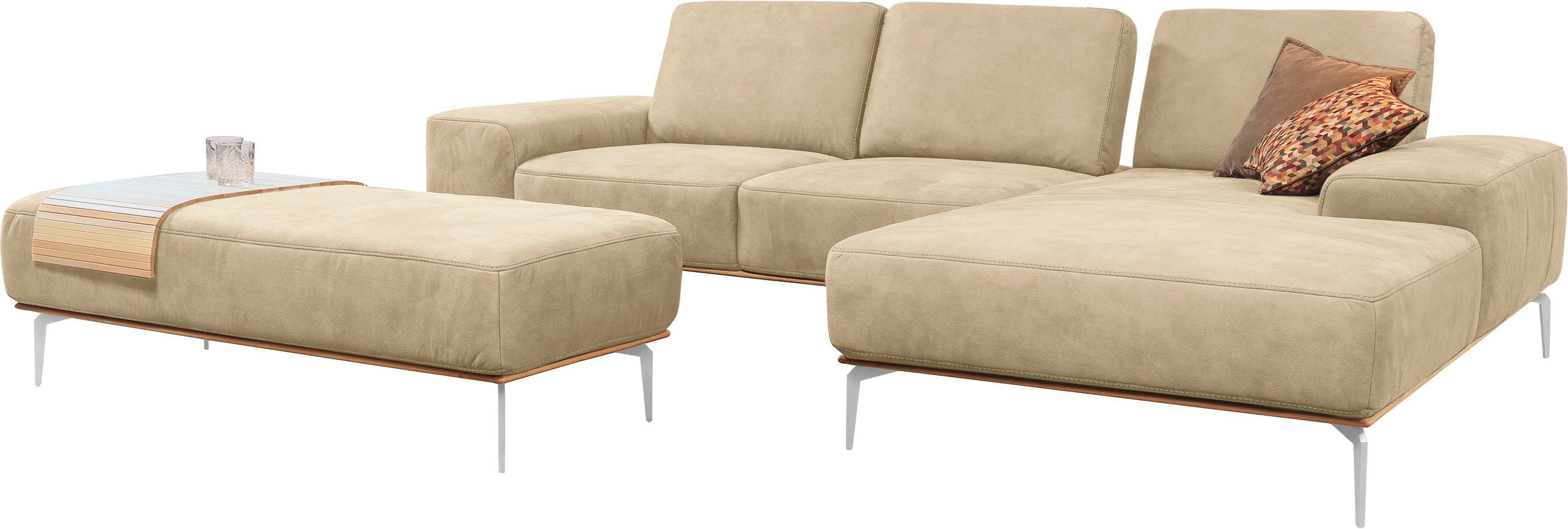 W.SCHILLIG Ecksofa run, 299 Füße glänzend, cm elegantem Breite mit Chrom in Holzsockel