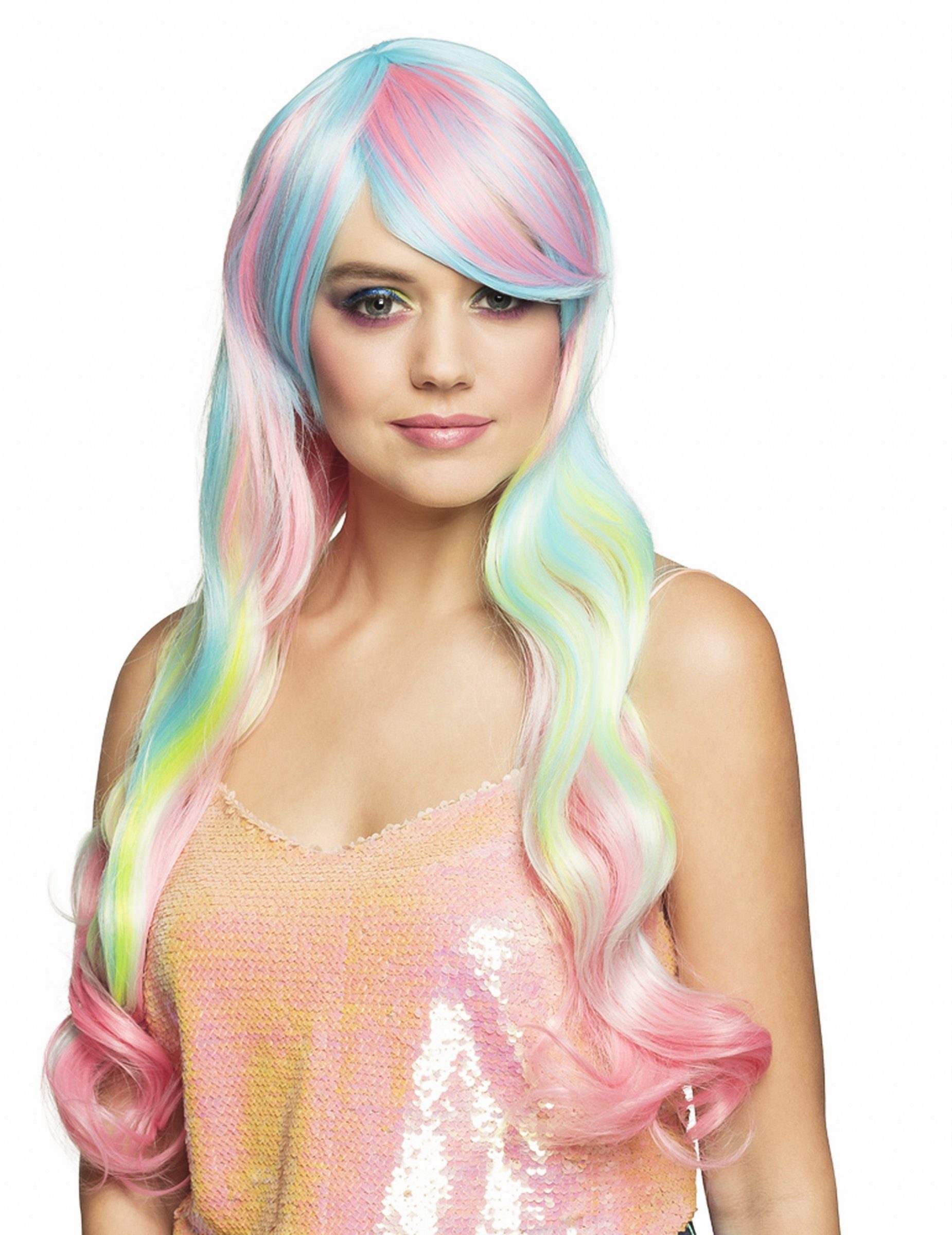 Boland Partyanzug Pastell-Langhaarperücke Regenbogen-Perücke bunt