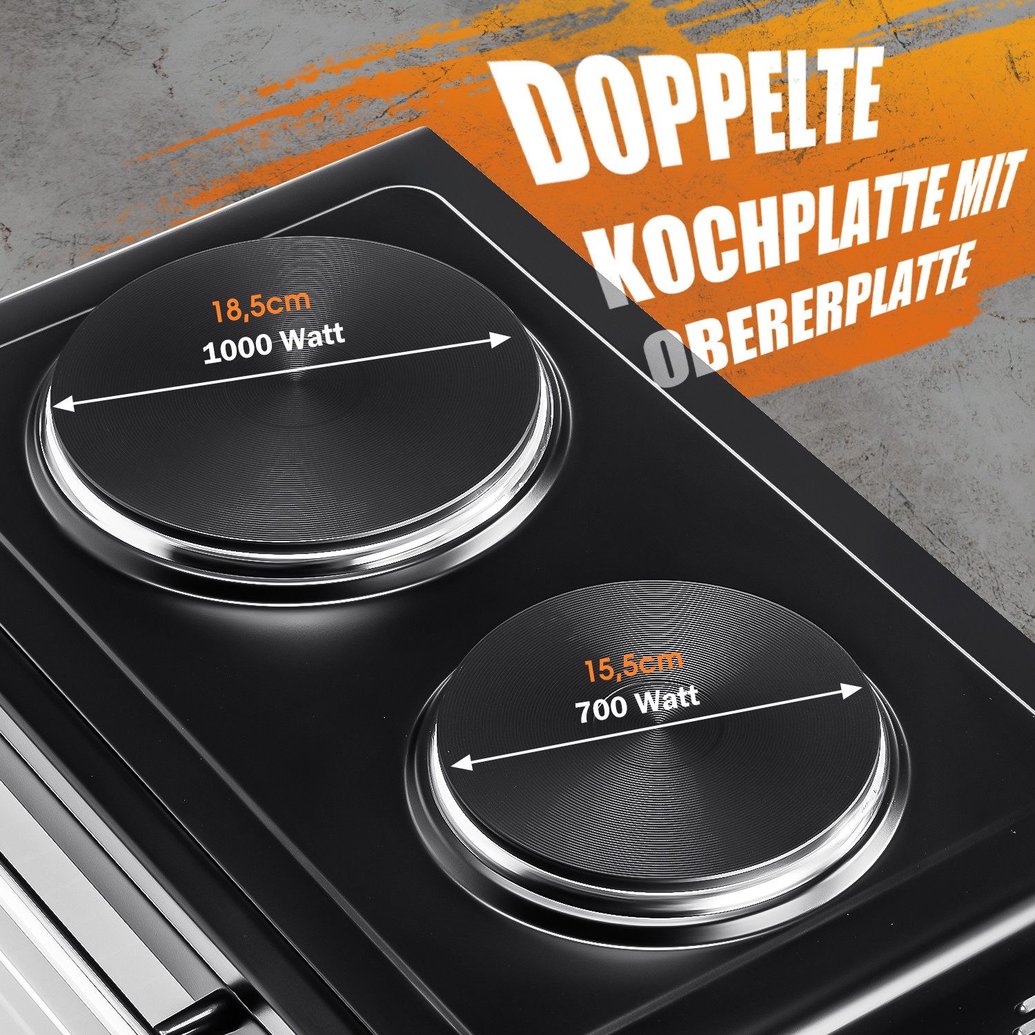 LETGOSPT Multiofen Mini-Backofen mit 2 Kochplatten 36L Kapazität, 3200W, Umluft, max 250°C, geeignet für Camping, Wohnheim & Kleinküchen