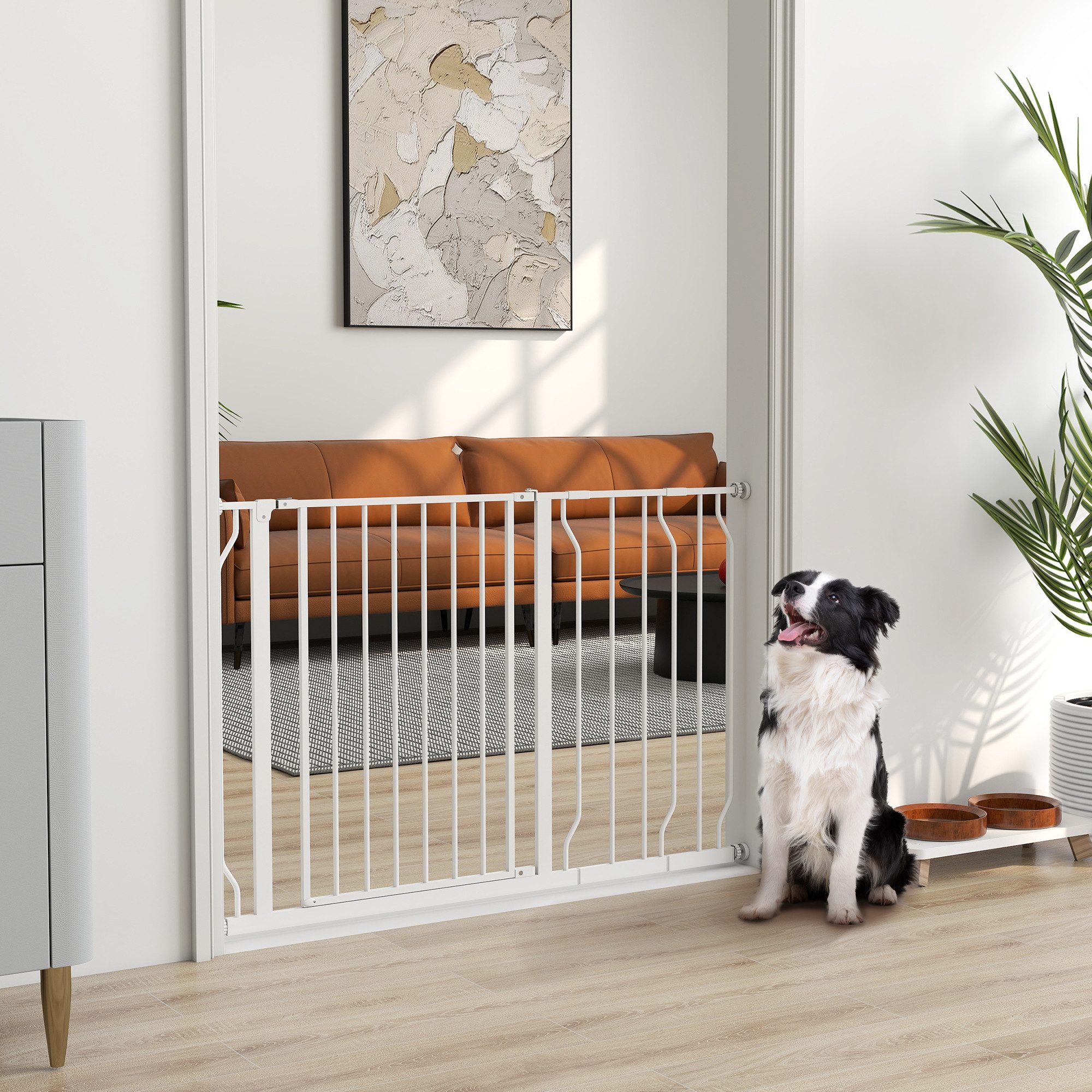 PawHut Hundegitter Treppenschutzgitter mit 10/20 cm Verlängerung Türgitter ohne Bohren (Absperrgitter, 1 St., Türschutzgitter), für Garten, Balkon, Weiß