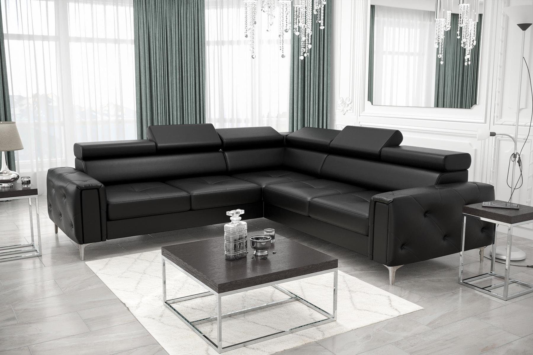 JVmoebel Ecksofa Graues Luxus Ecksofa Moderne Wohnlandschaft Polster Sofa Neu, Made in Europe Schwarz