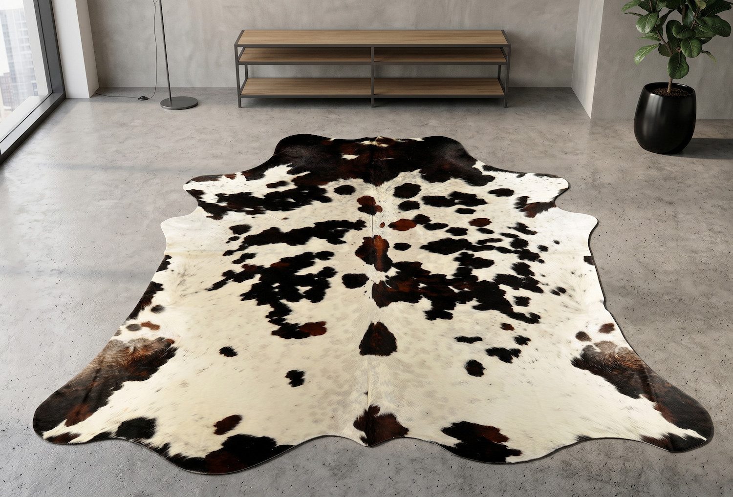 KUHFELL online & NOMAD Fellteppich Kuhfell Teppich Tricolor Braun Weiß Echtfell 230x200 cm