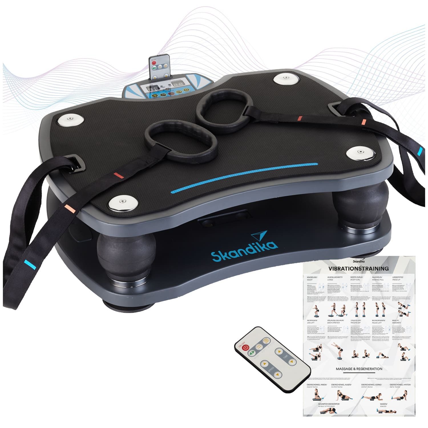 Skandika Vibrationsplatte 500 mit 3D Vibrationstechnologie, 4 Programme, 20 Stufen, inkl. Trainingsbänder, Fernbedienung + Poster, bis 120 Kg