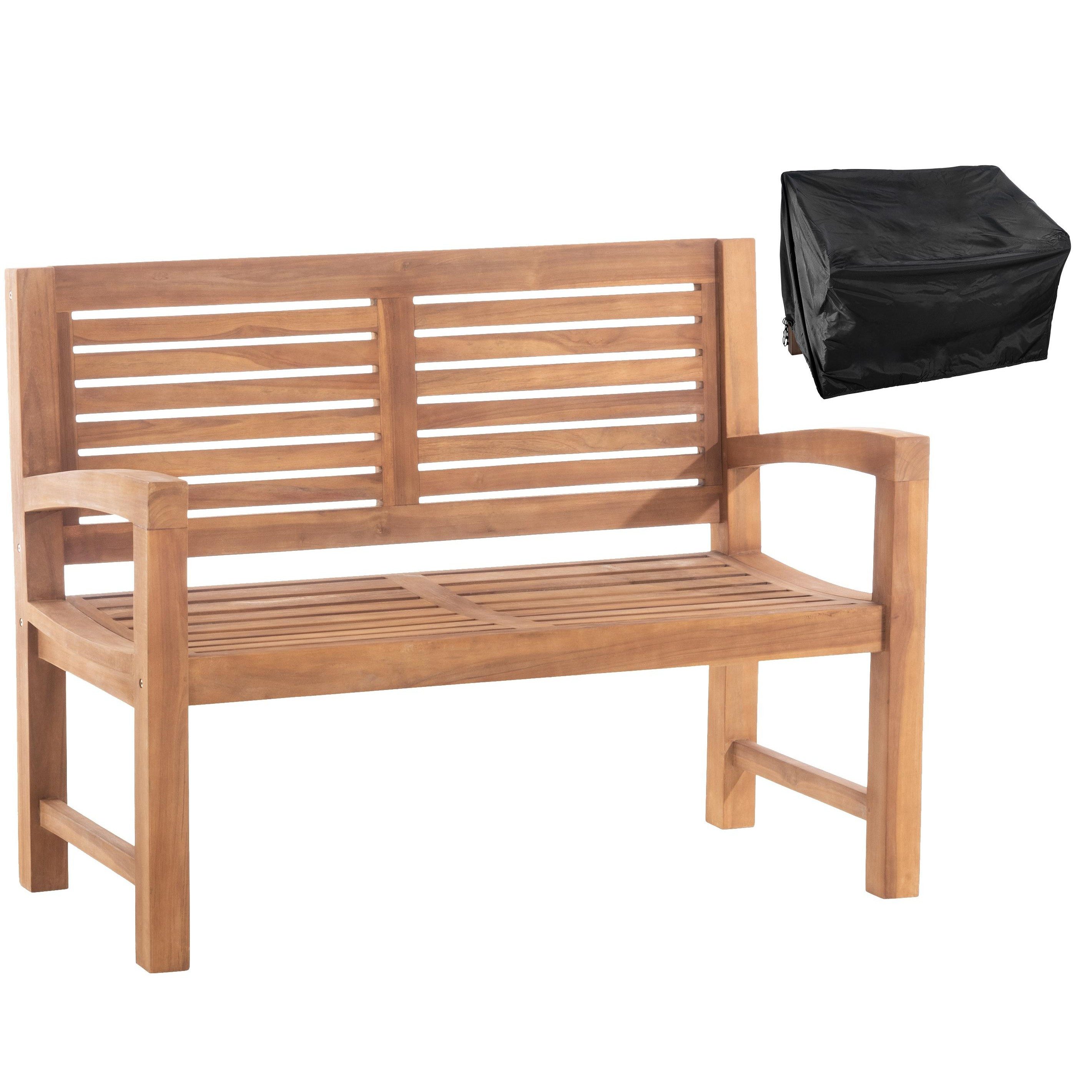 CLP Gartenbank Sitzbank Parkbank Terrassenbank (Spar-Set, 1-St., 120x59x92 cm massiv), Massives Teakholz, Abdeckhaube, 300 kg belastbar