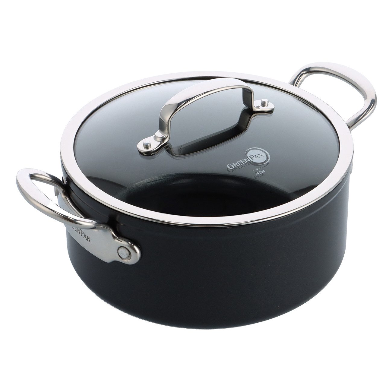 GREENPAN Kasserolle Barcelona Pro Kasserolle schwarz 24cm Spülmaschinengeeignet Antihaft, Aluminium, Kasserolle 24cm, Spülmaschinengeeignet, backofengeeignet